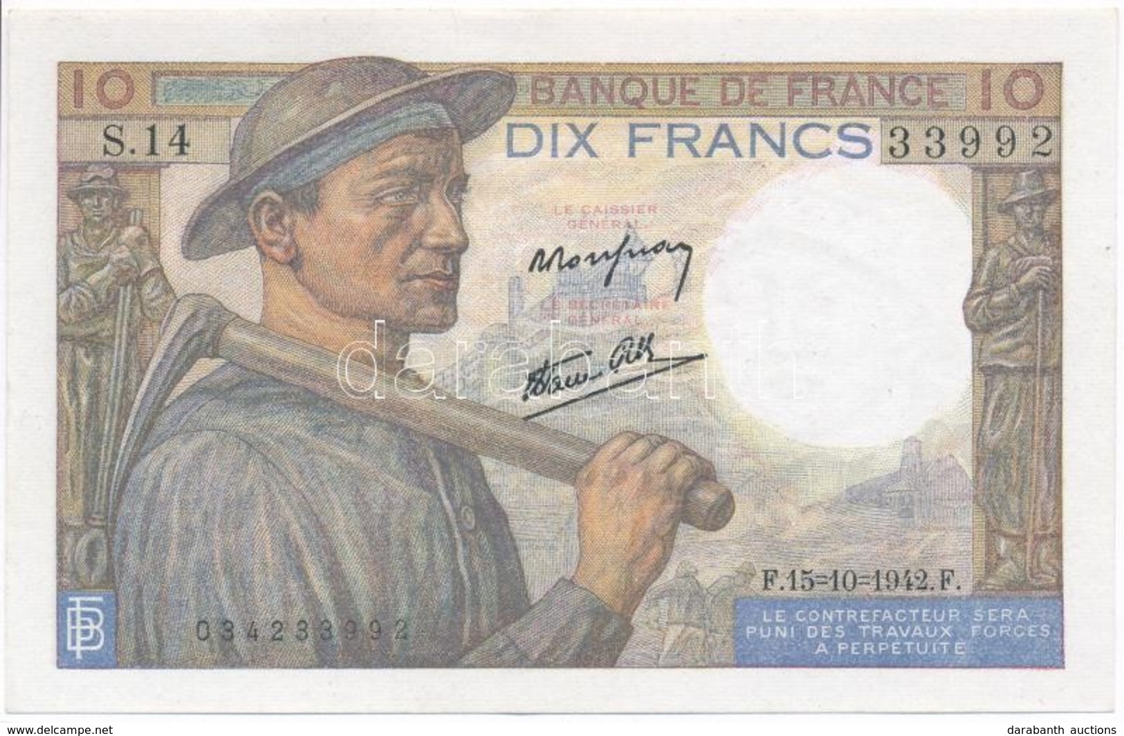 Franciaország 1942. 10Fr T:II,II-
France 1942. 10 Francs C:XF,VF - Sin Clasificación