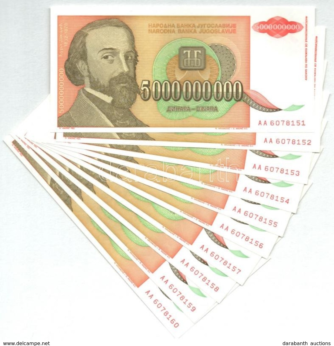 Jugoszlávia 1993. 5.000.000.000D (10x) Sorszámkövetők T:I
Yugoslavia 1993. 5.000.000.000. Dinara (10x) Sequential Serial - Unclassified