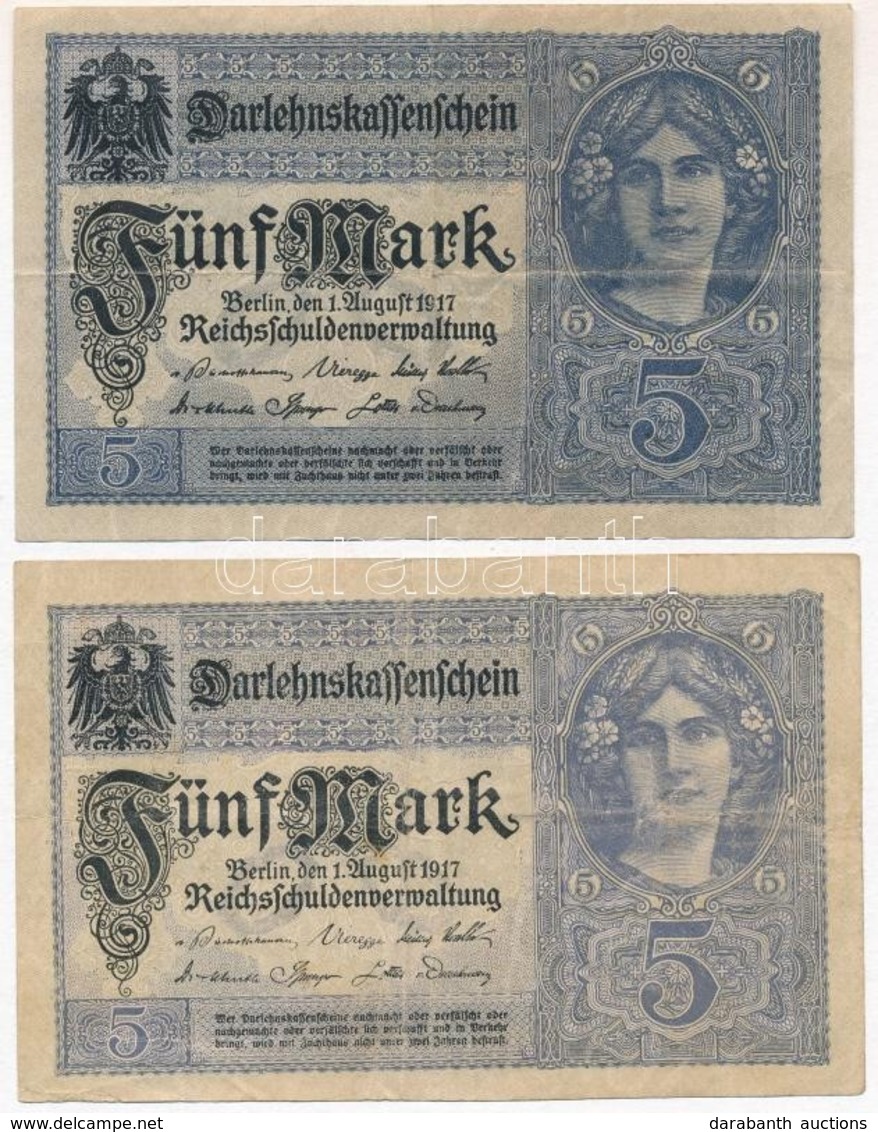 Német Birodalom 1917. 5M (2x) T:III 
German Empire 1917. 5 Mark (2x) C:F - Unclassified