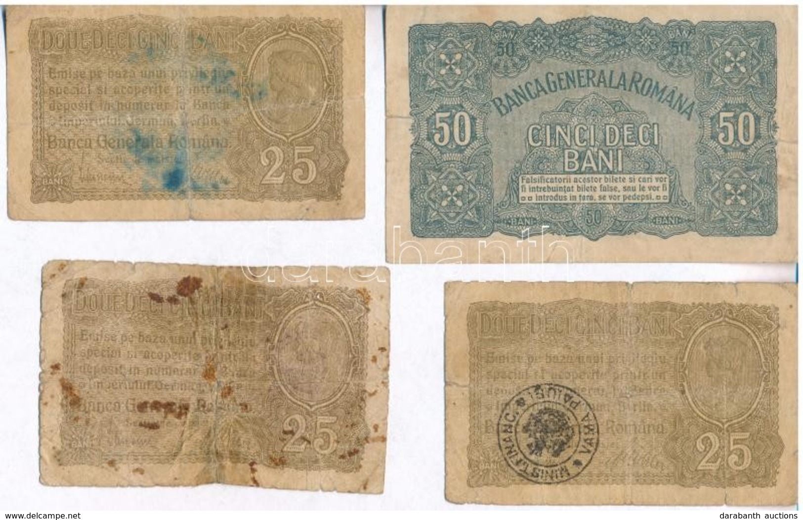 Románia / Német Megszállás 1917. 25b (3x) Egyik Felülbélyegezve + 50b T:III--IV Ragasztott, Foltos, Szakadt
Romania / Ge - Sin Clasificación