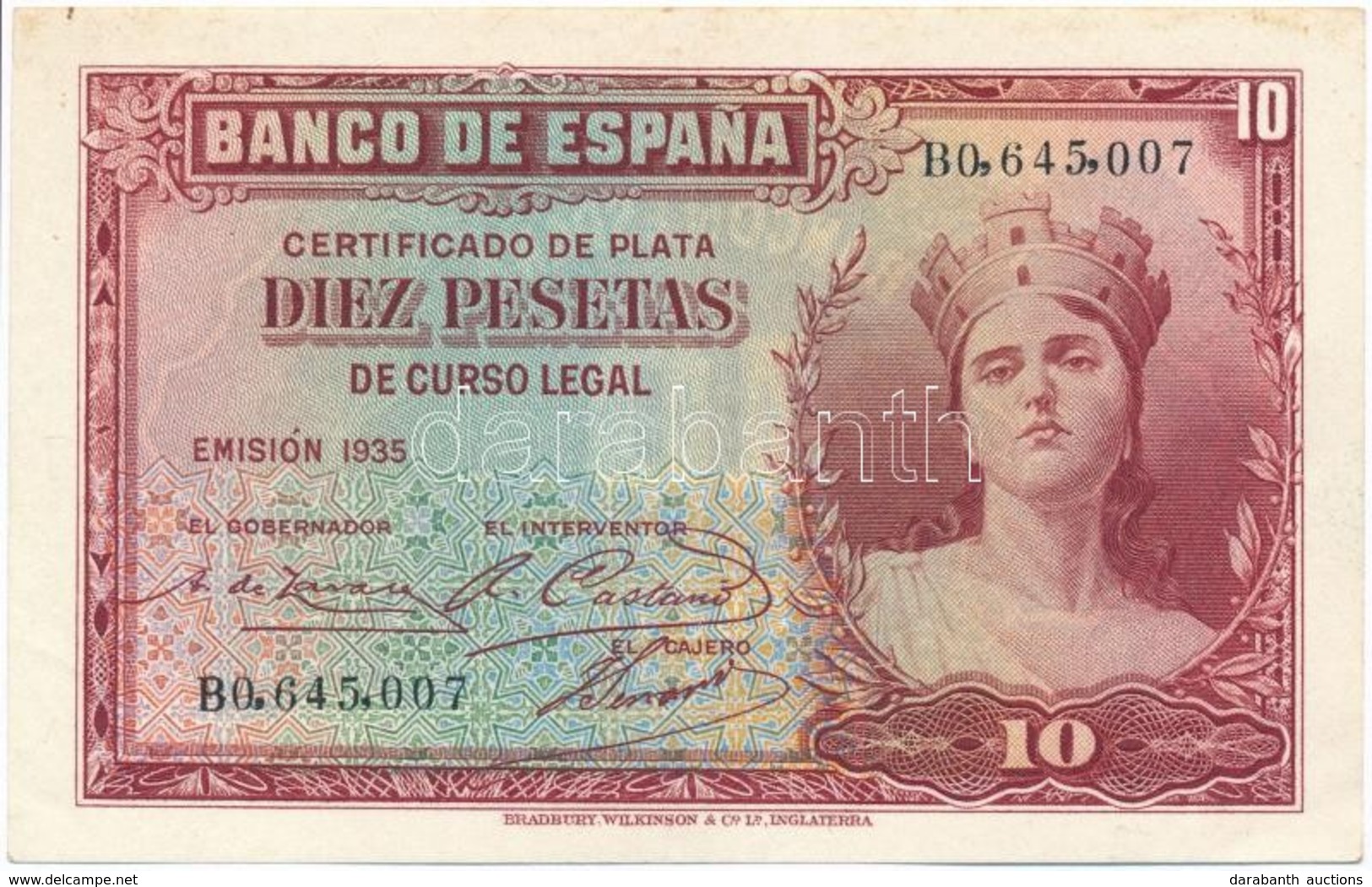 Spanyolország 1935. 10P T:II
Spain 1935. 10 Pesetas C:XF - Unclassified