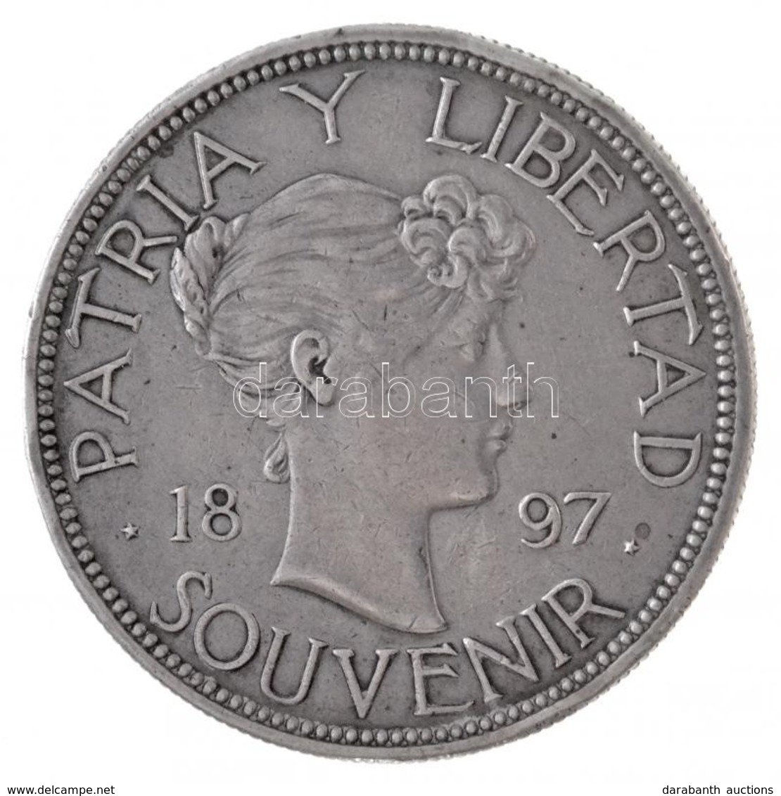 Kuba 1897. 1P Ag 'Szuvenír Peso' (22,34g) T:2,2- Ph.
Cuba 1897. 1 Peso Ag 'Souvenir Peso' (22,34g) C:XF,VF Edge Error
Kr - Unclassified