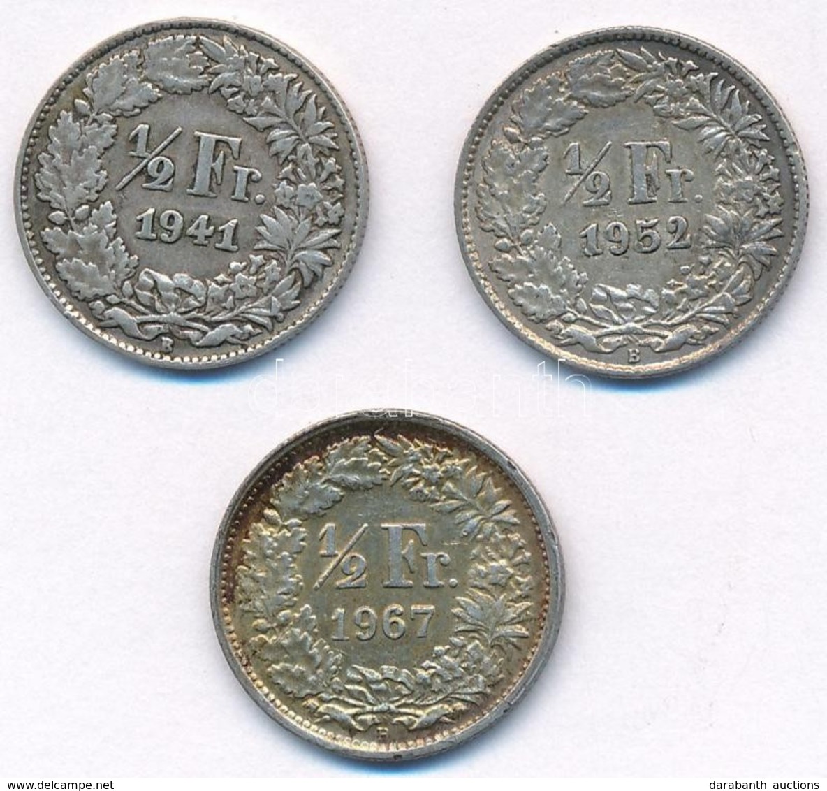 Svájc 1941-1967. 1/2Fr Ag (3xklf) T:2,2-
Switzerland 1941-1967. 1/2 Franc Ag (3xdiff) C:XF,VF - Sin Clasificación