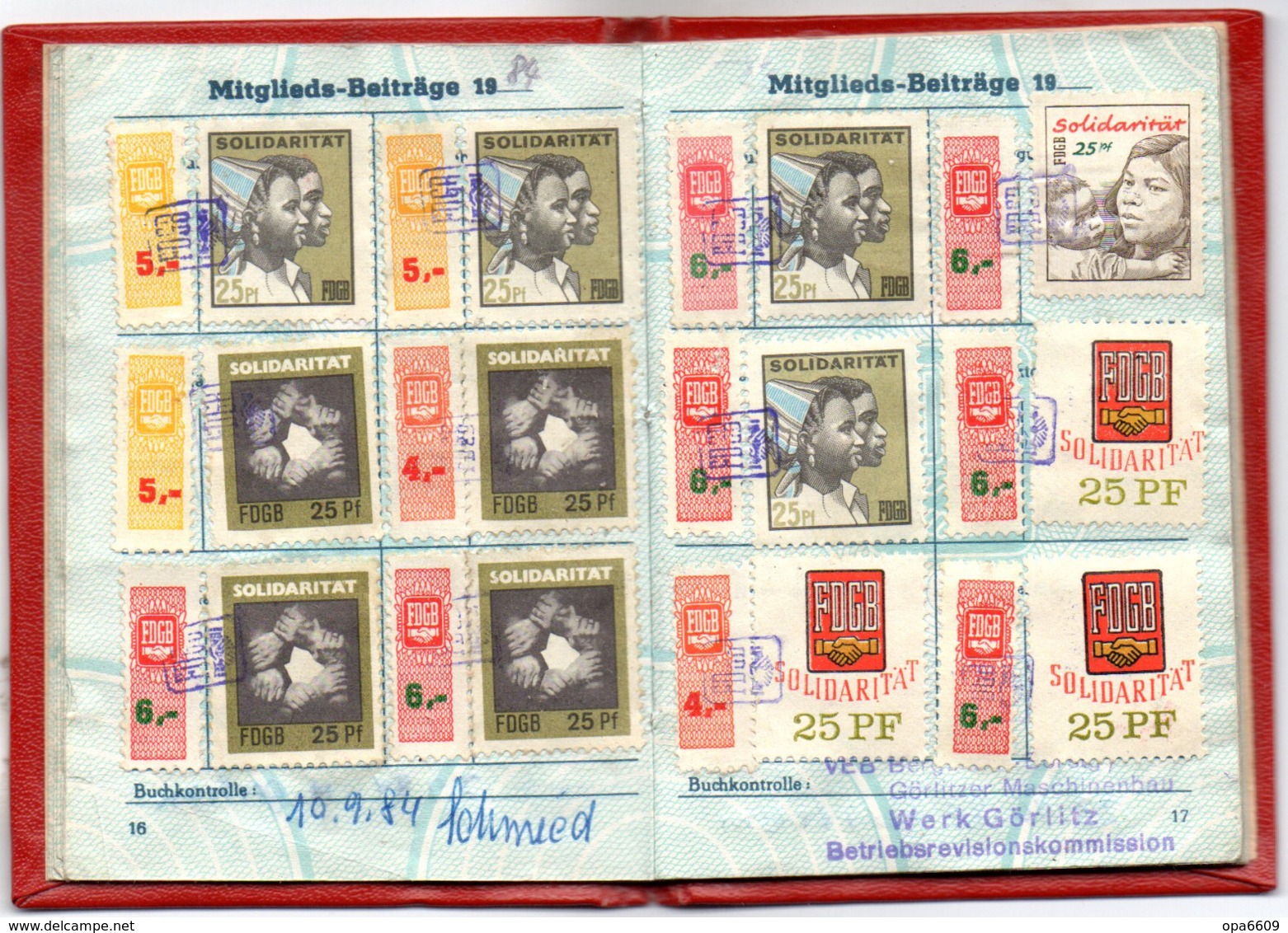 (Kart-ZD) DDR MITGLIEDSBUCH "FDGB - Freier Deutscher Gewerkschaftsbund" ausgest. Görlitz 3.11.1980 bis 1990