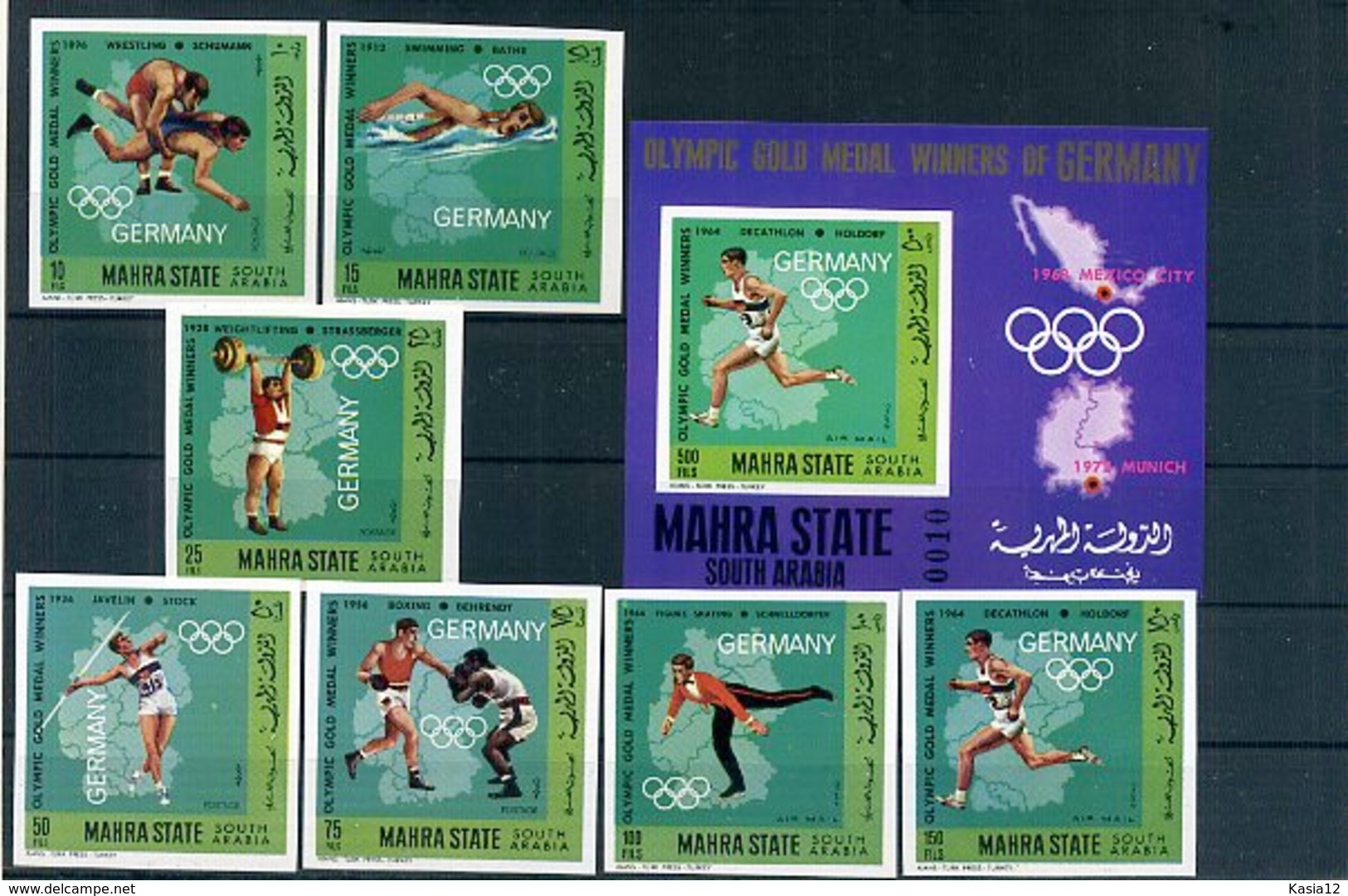 A32896)Olympia 68: Mahra State 99 - 105 B** + Bl 11 B** - Estate 1968: Messico