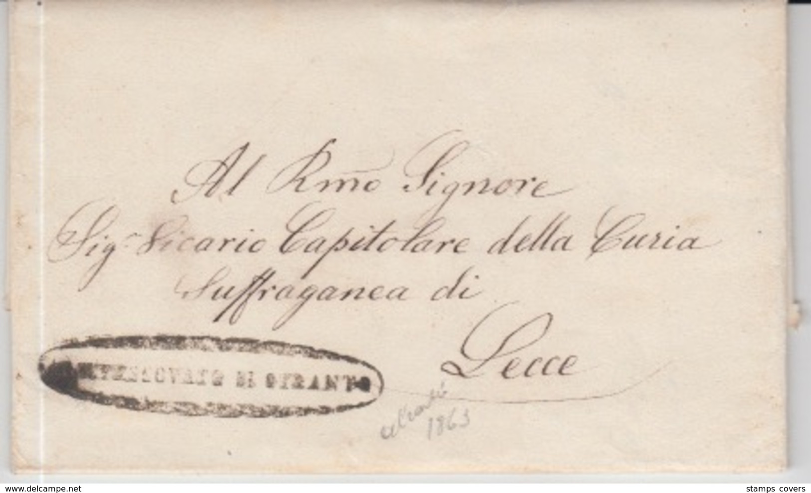 LAC Du 07/10/1863 LECCE GRIFFES - ...-1850 Préphilatélie