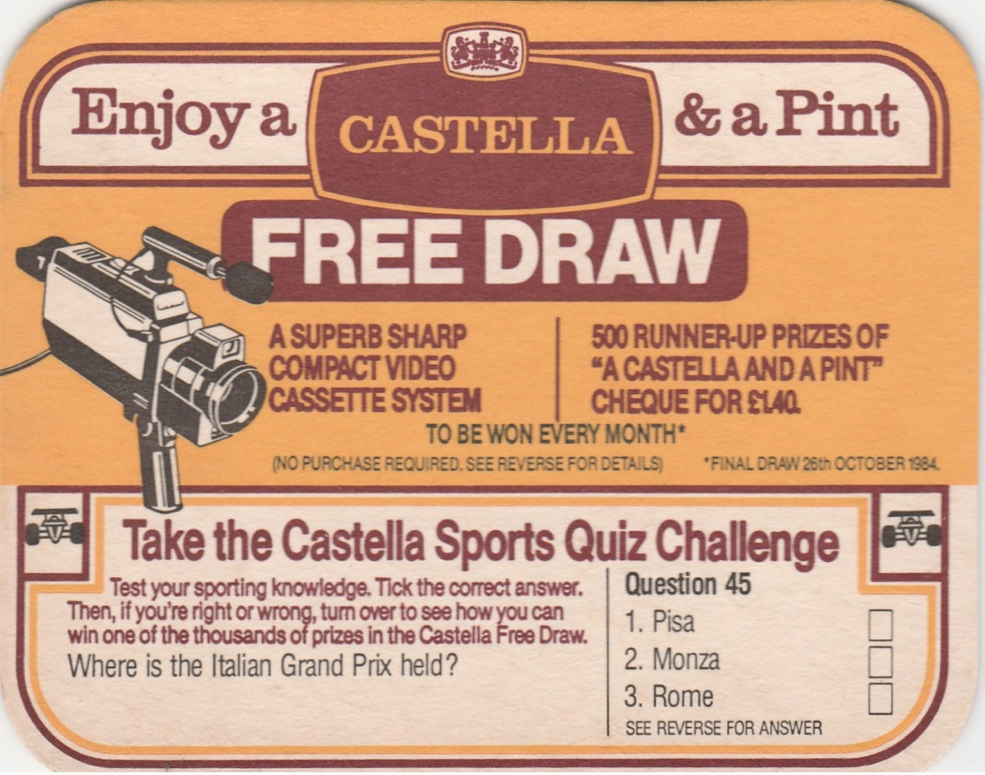 BEERMAT - CASTELLA - TAKE THE SPORTS QUIZ CHALLENGE - Bierviltjes