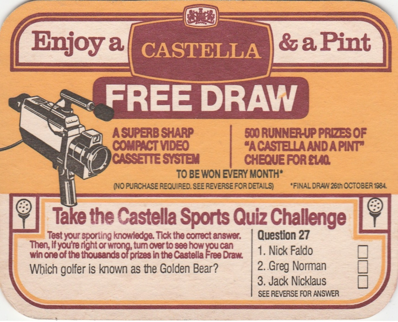 BEERMAT - CASTELLA - TAKE THE SPORTS QUIZ CHALLENGE - Beer Mats