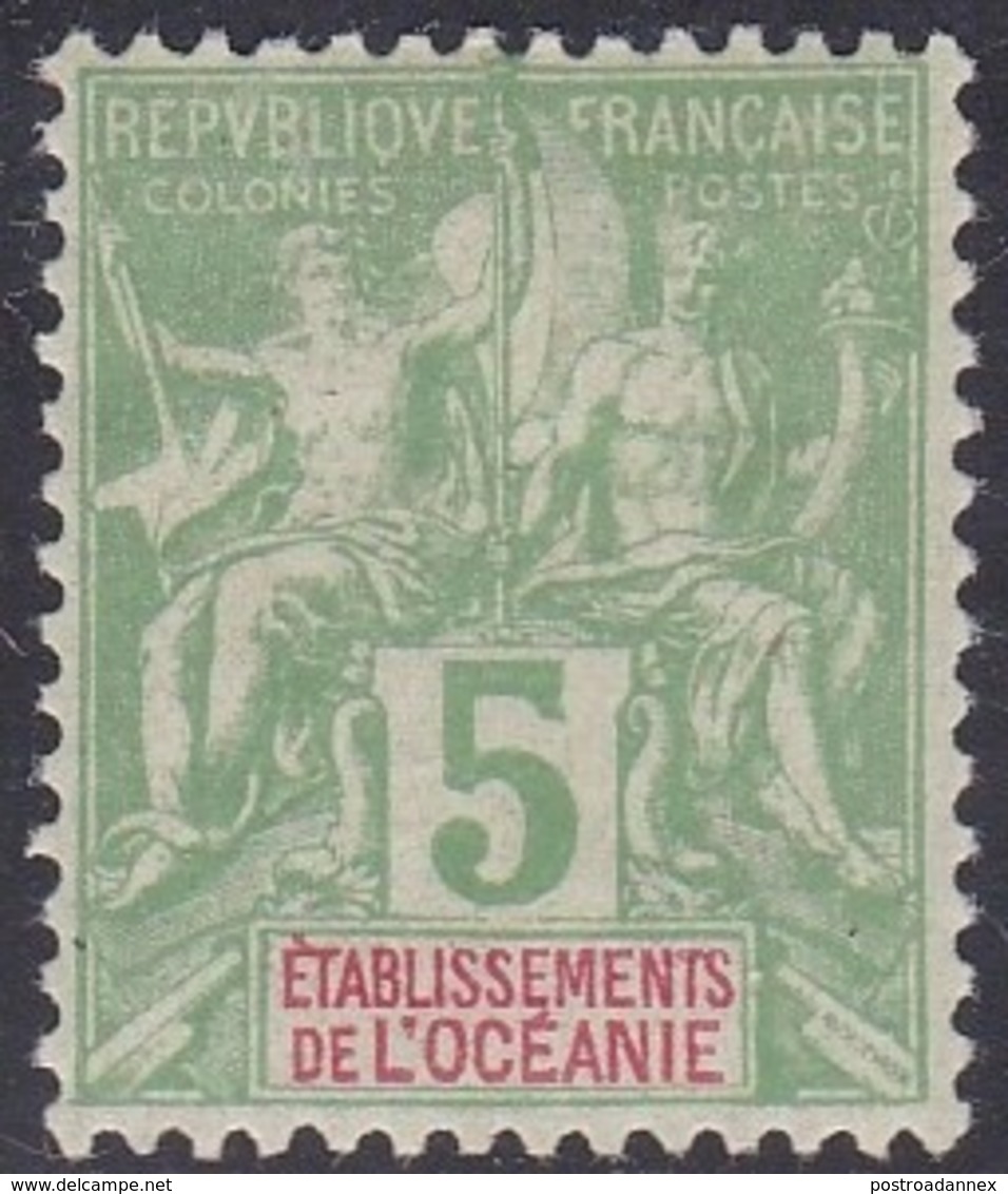 French Oceania, Scott #5, Mint Hinged, Navigation And Commerce, Issued 1892 - Unused Stamps