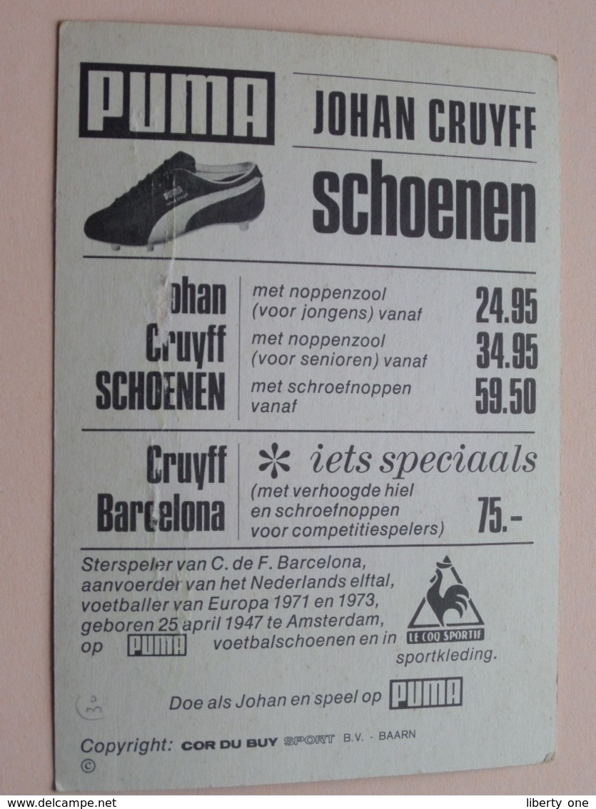 JOHAN CRUYFF > SCHOENEN " PUMA " / Copyright : Cor Du Buy Sport Bv Baarn ( Zie / Voir Foto > Kreuk Achteraan ) ! - Football