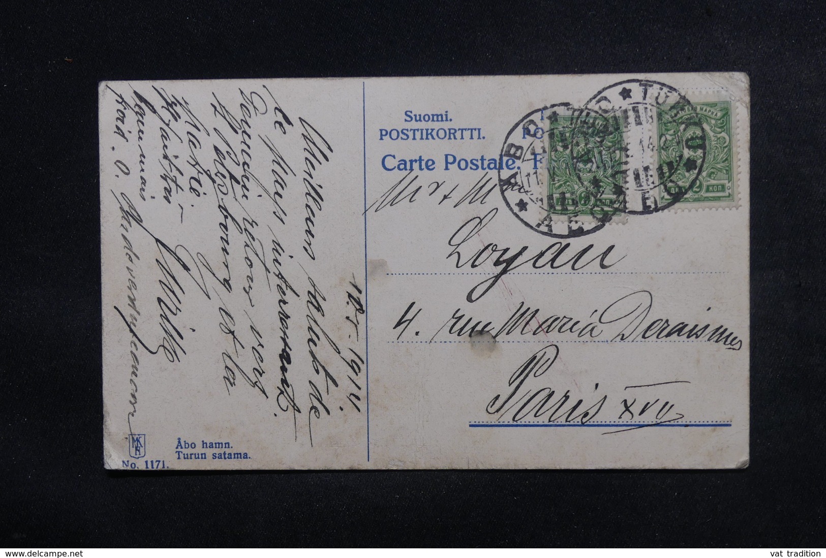 FINLANDE / RUSSIE - Affranchissement  Plaisant De Turku Sur Carte Postale En 1914 Pour Paris - L 46820 - Brieven En Documenten