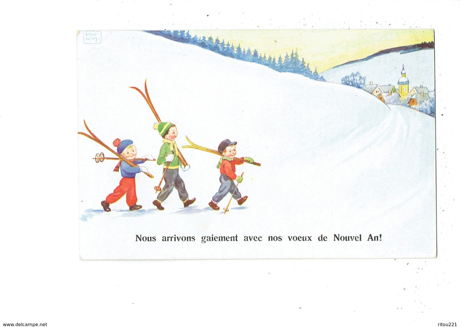 Cpa - Illustration  Wills, John - Enfants Neige Ski - Nouvel An  - SSS 7500/1 - 1937 - Wills, John