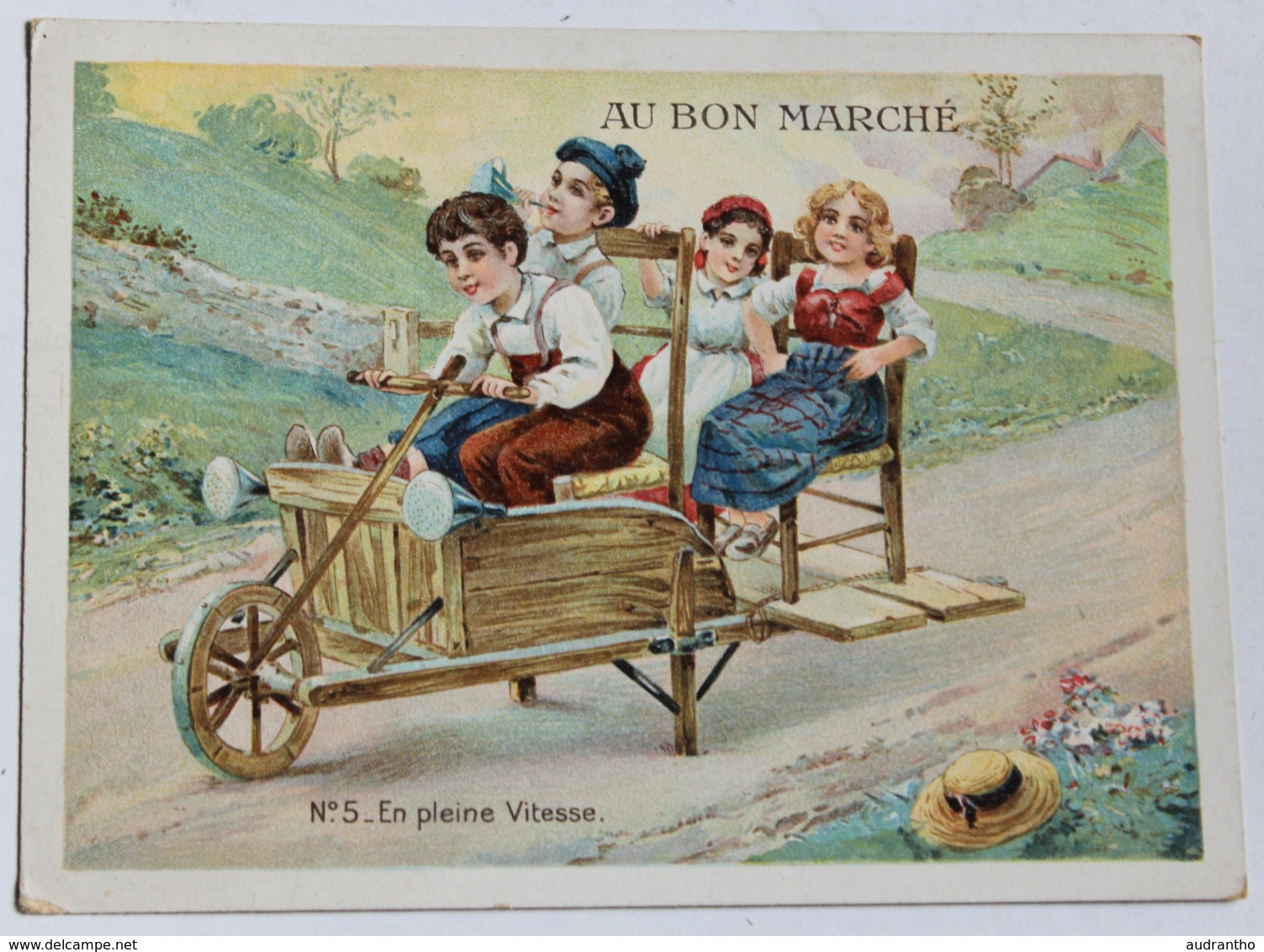 Grande Chromo 4 Enfants Dans Voiture Brouette En Pleine Vitesse  Magasin Au Bon Marché Boucicaut - Au Bon Marché