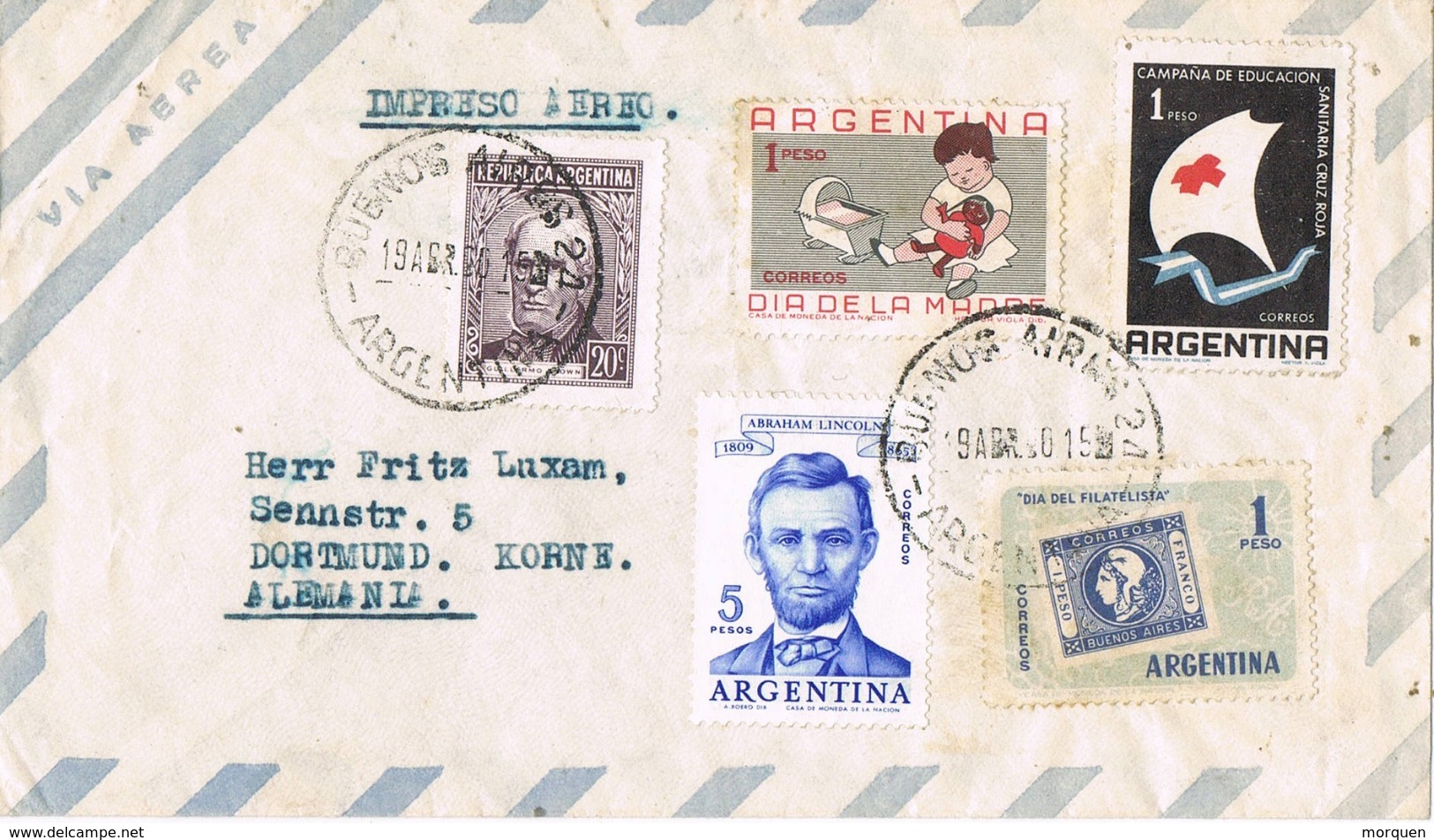 34608. Carta Impresos Aerea BUENOS AIRES (Argentina) 1960. Stamp Lincoln - Cartas & Documentos