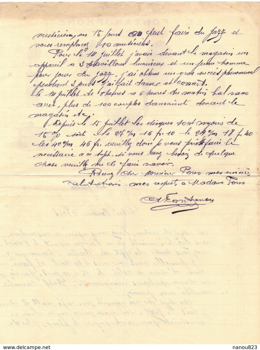 FACTURE COURRIER COMMERCIAL A FONTANON PARIS 1926 LE FONTANOPHONE Machines Parlantes Phonographe Pavillon Automatique - 1900 – 1949