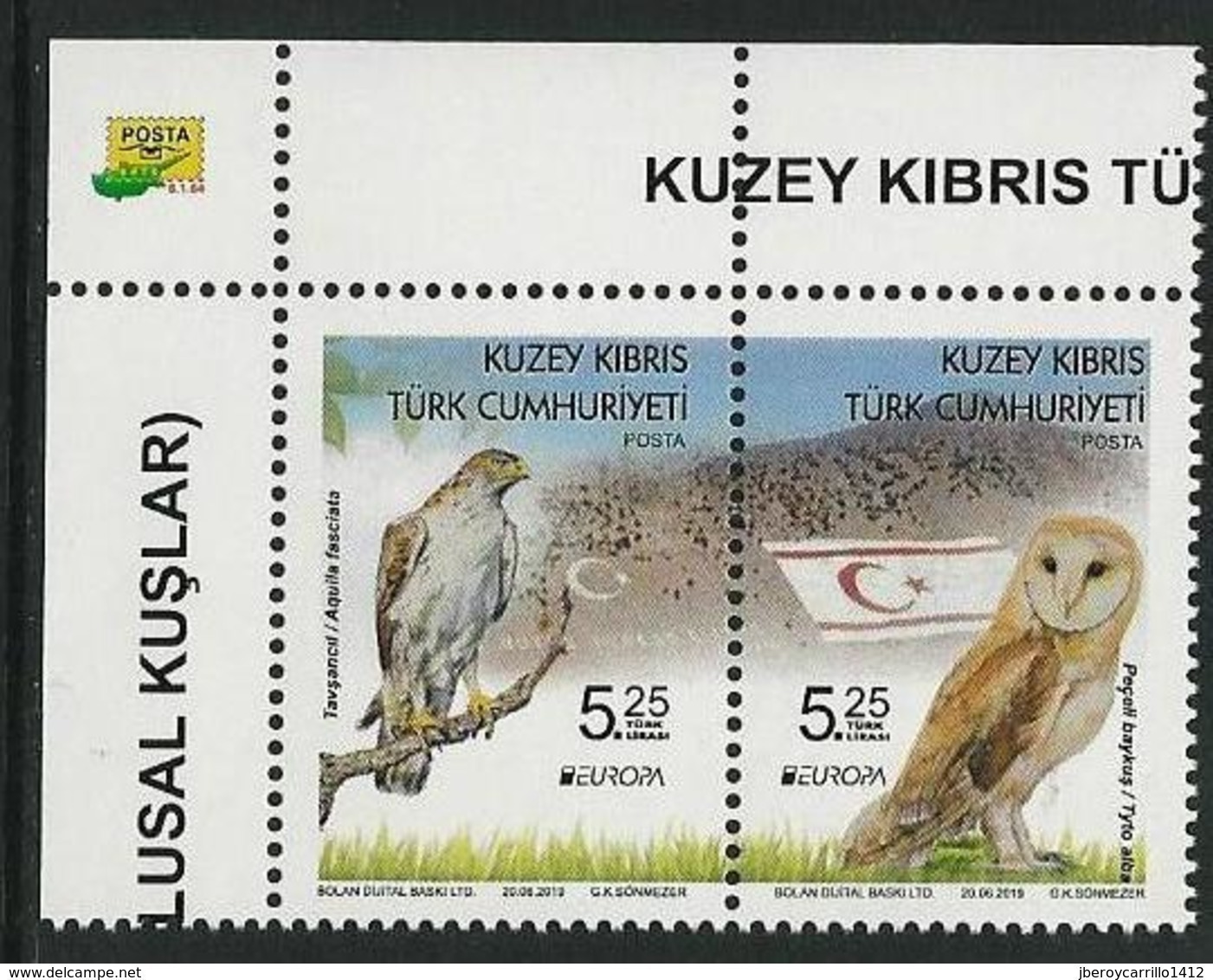 CHIPRE TURCO /TURKISH CYPRUS /TÜRKISCH ZYPERN  -EUROPA 2019 -NATIONAL BIRDS.-"AVES -BIRDS -VÖGEL -OISEAUX"-SERIE CH-A - 2019