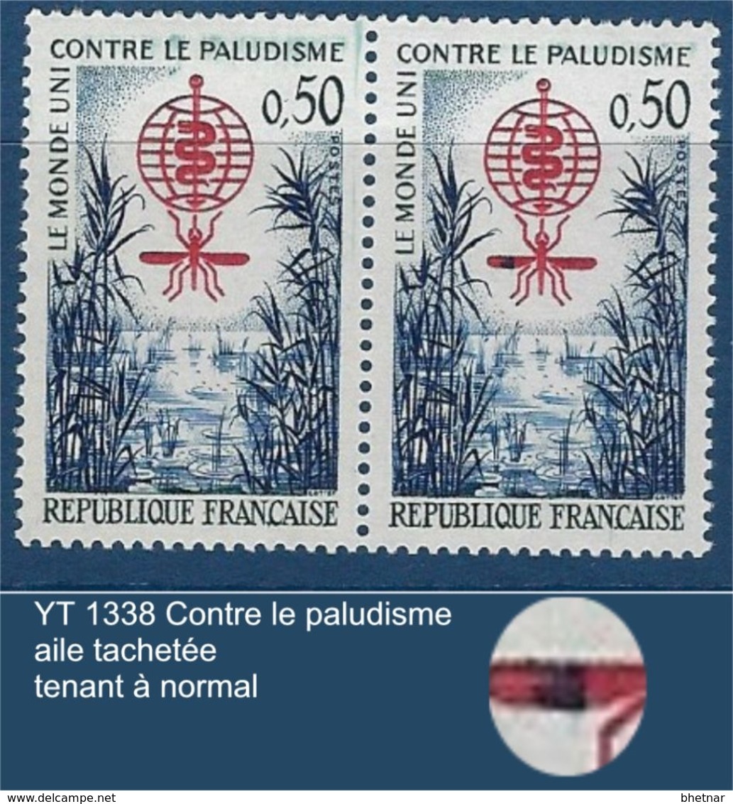 FR Variétés YT 1338 " Contre Le Paludisme " Aile Tachetée Sans Charnière - Neufs