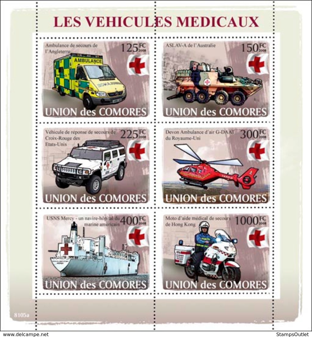 COMORES 2008 - Transport Of Medical/ Red Cross. YT 1219-1224, Mi 1855-1860, Sc 995 - Comoren (1975-...)