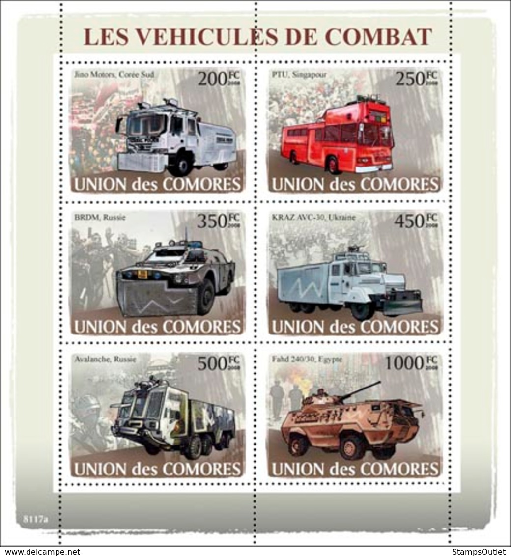 COMORES 2008 - Combat Cars. YT 1273-1278, Mi 1843-1848, Sc 1029 - Comores (1975-...)