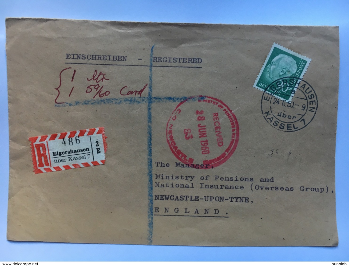 GERMANY 1960 Registered Elgershausen Cover To Ministry Of Pensions Newcastle England With Circular Cachet - Lettres & Documents