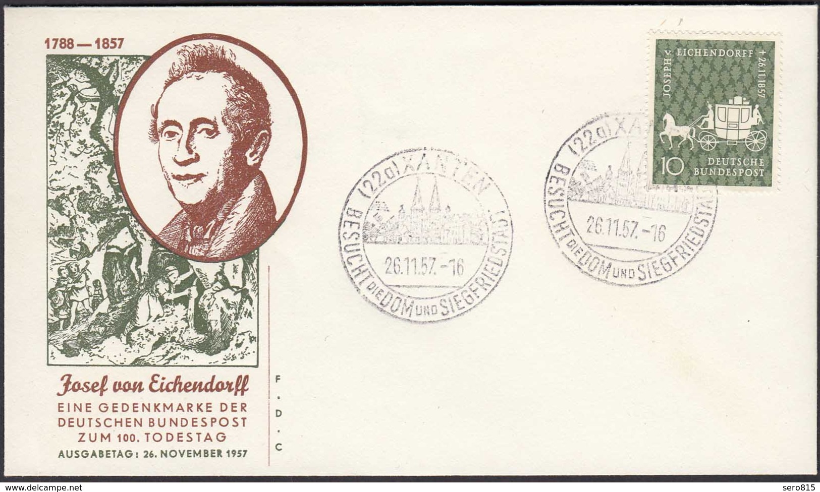 BRD Bund 1957 Mi. 280 Von Eichendorff Auf FDC XANTEN   (23500 - Andere & Zonder Classificatie