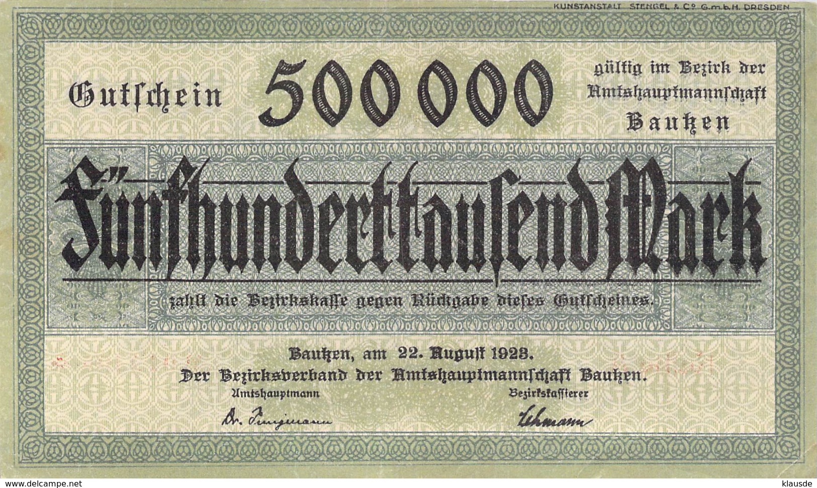 500 000 Mark Stadt Bautzen UNC (I) - Lokale Ausgaben