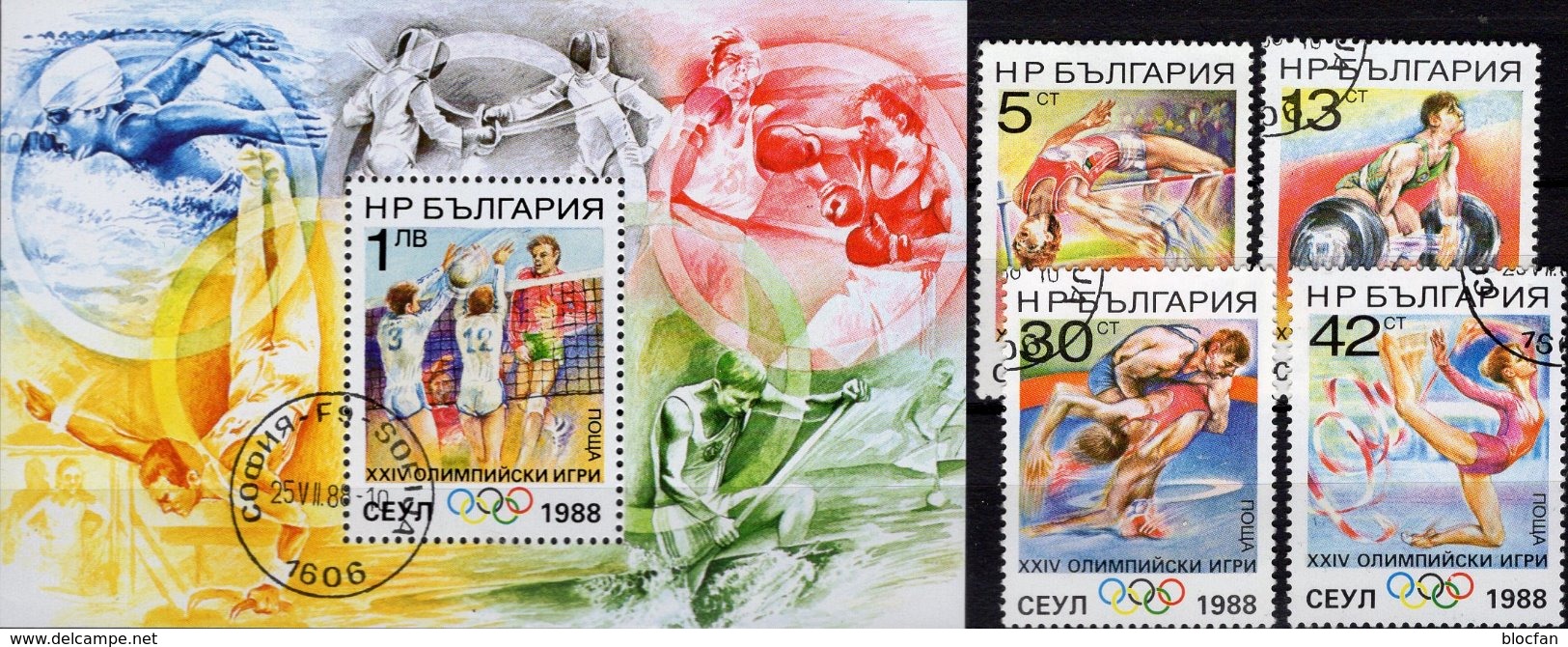 Corea Olympia Seoul 1988 Bulgarien 3679/2+Block 180 O 3€ Ringen Hochsprung Gewichtheben Hb Ss Bloc Sheet Bf Olympic - Sommer 1988: Seoul