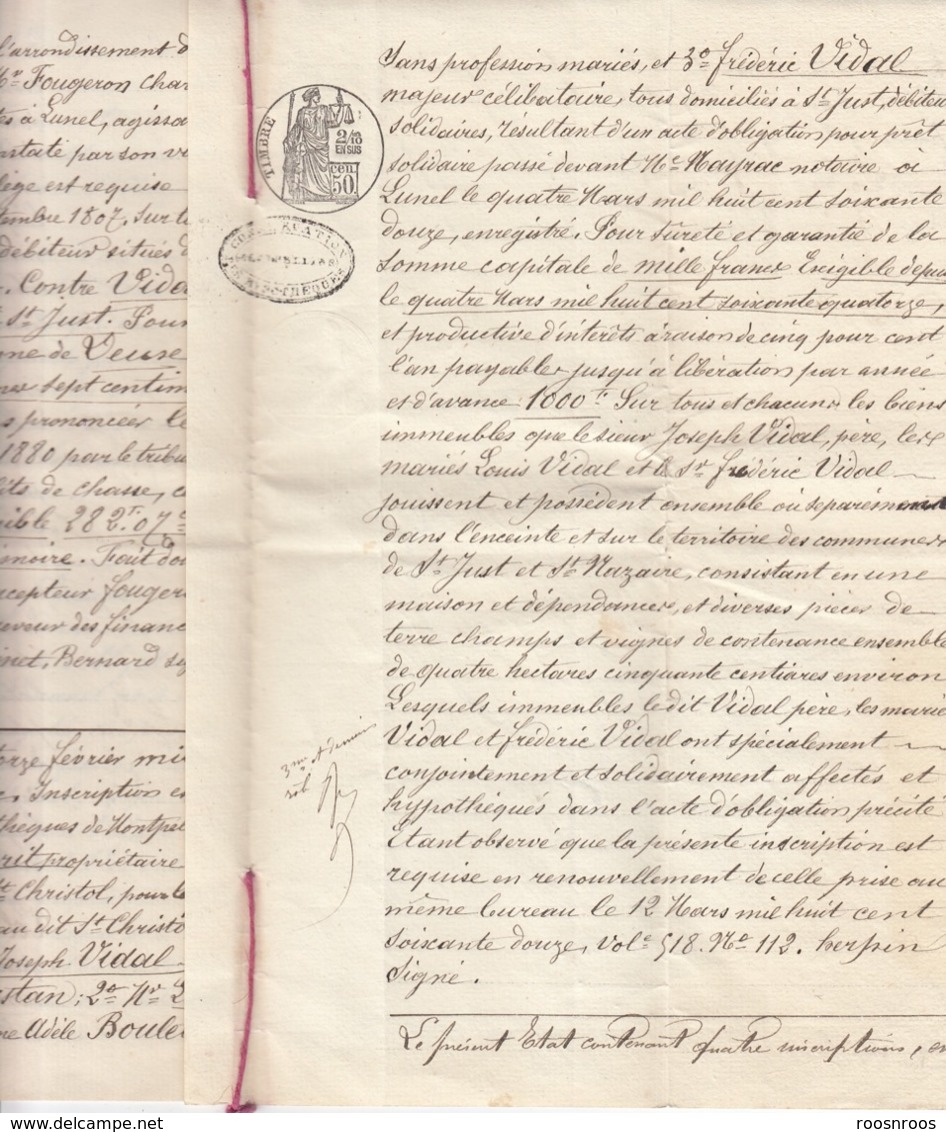 ETAT HYPOTECAIRE 1888 - GUY VIDAL CASTAN  PRADEL - REGION LUNEL - FILIGRANE PAPIER TIMBRE LAURIERS 1884 - - Briefe U. Dokumente