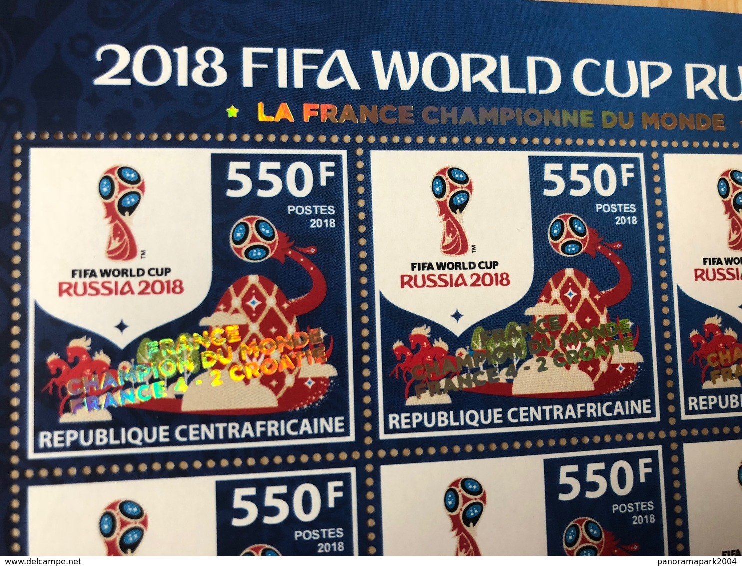 Centrafrique 2018 Surch. Ovpt. "FRANCE CHAMPION" FIFA World Cup WM Coupe Du Monde Russie Russia Football Fußball Soccer - 2018 – Rusland