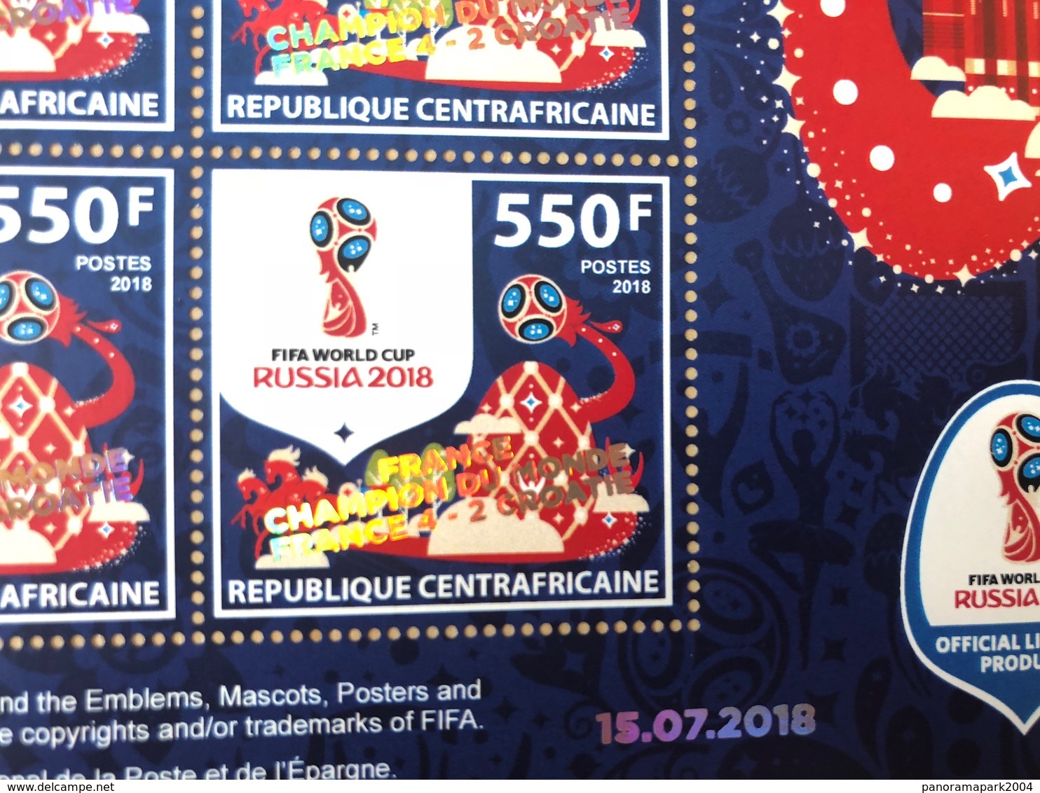 Centrafrique 2018 Surch. Ovpt. "FRANCE CHAMPION" FIFA World Cup WM Coupe Du Monde Russie Russia Football Fußball Soccer - 2018 – Russland