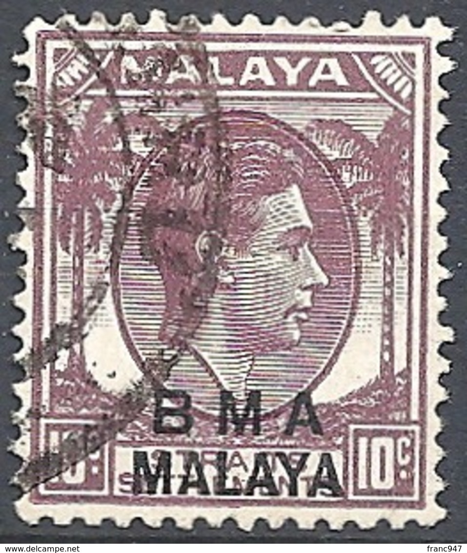 Malaya, 1945 Overprinted "B.M.A. Malaya", 10c Dull Vio (I) # S.G. 8 - Michel 7 - Scott 262  USED - Straits Settlements