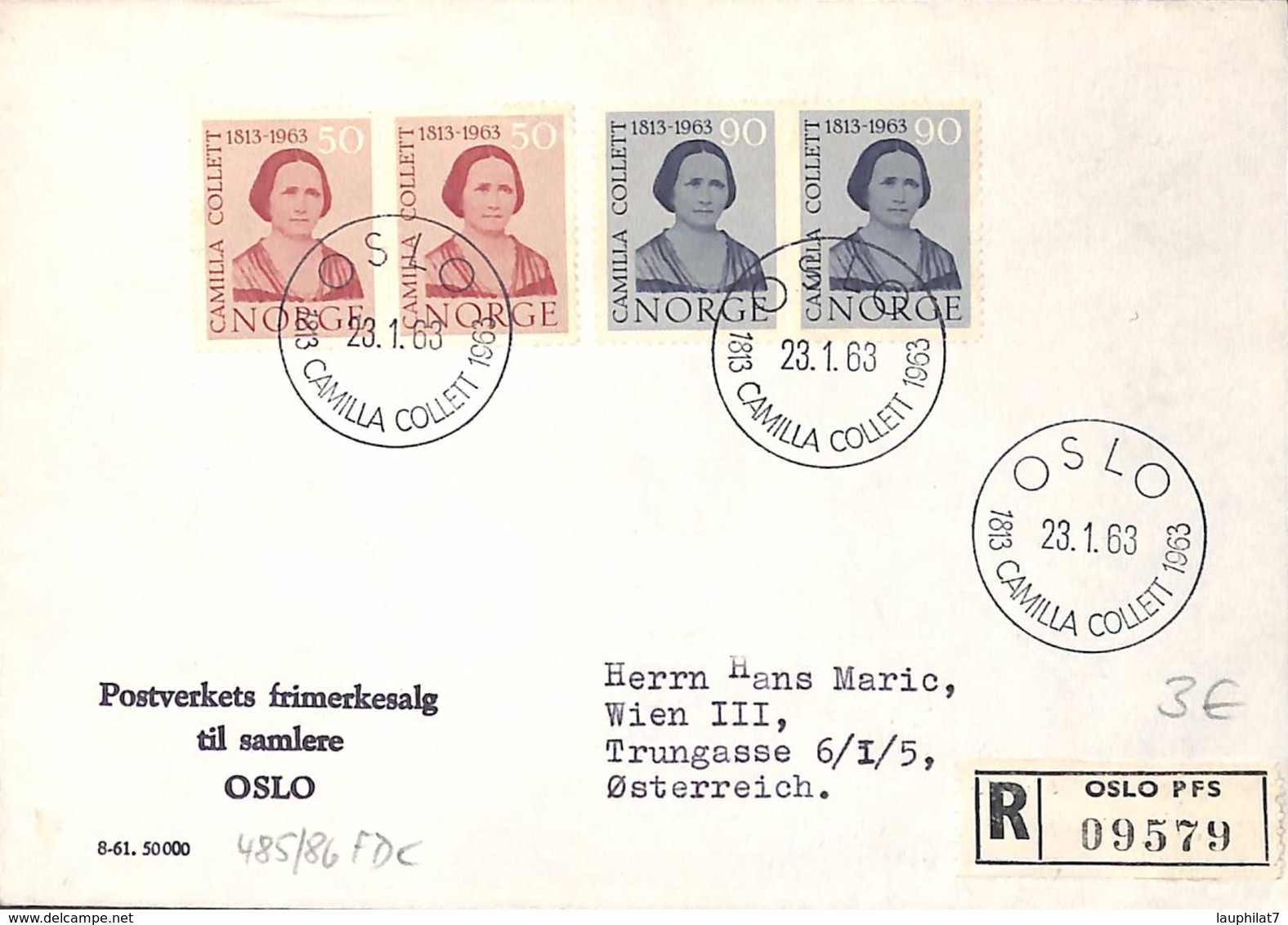 [403514]TB//-Norvège 1963 - Camilla Collett, Ecrivains, Personnages - Covers & Documents