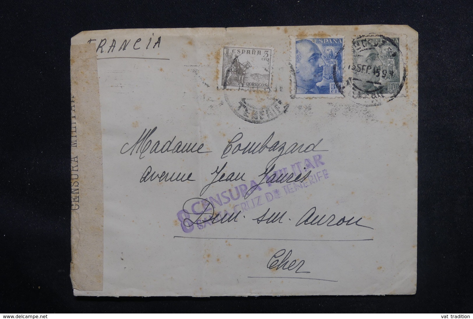 ESPAGNE - Cachet De Censure De Santa Cruz De Tenerife Sur Enveloppe Pour La France En 1945 - L 46858 - Bolli Di Censura Nazionalista