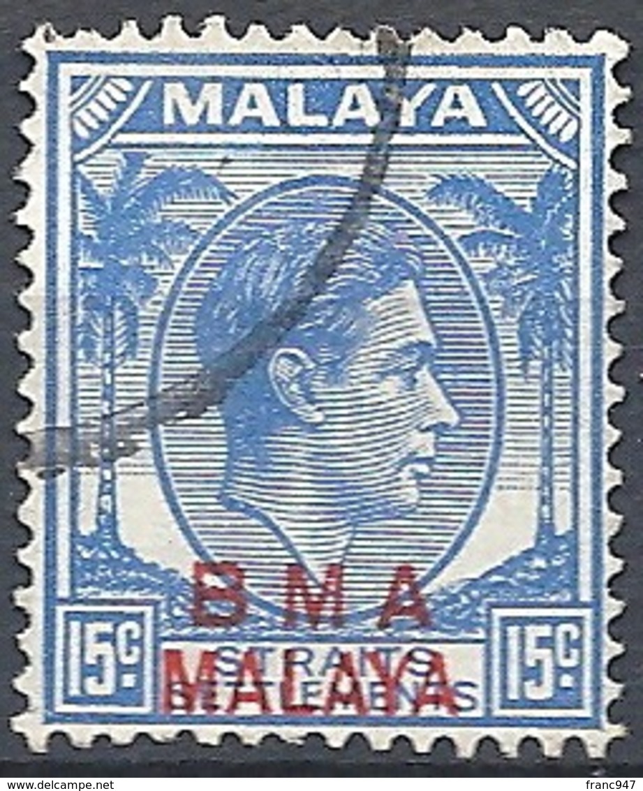 Malaya, 1945 Overprinted "B.M.A. Malaya", 15c Ultra (R) # S.G. 12a - Michel 9ay - Scott 265  USED - Straits Settlements