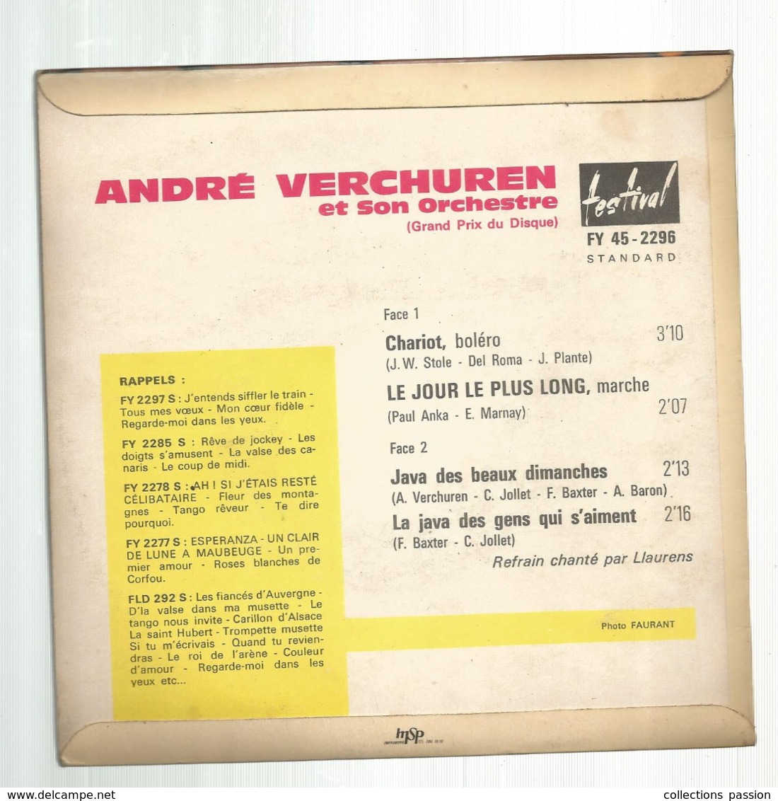 JC , 45 T ,vinyl , ANDRE VERCHUREN ET SON ORCHESTRE , 2 Scans,  Frais Fr 3.50 E - Otros & Sin Clasificación