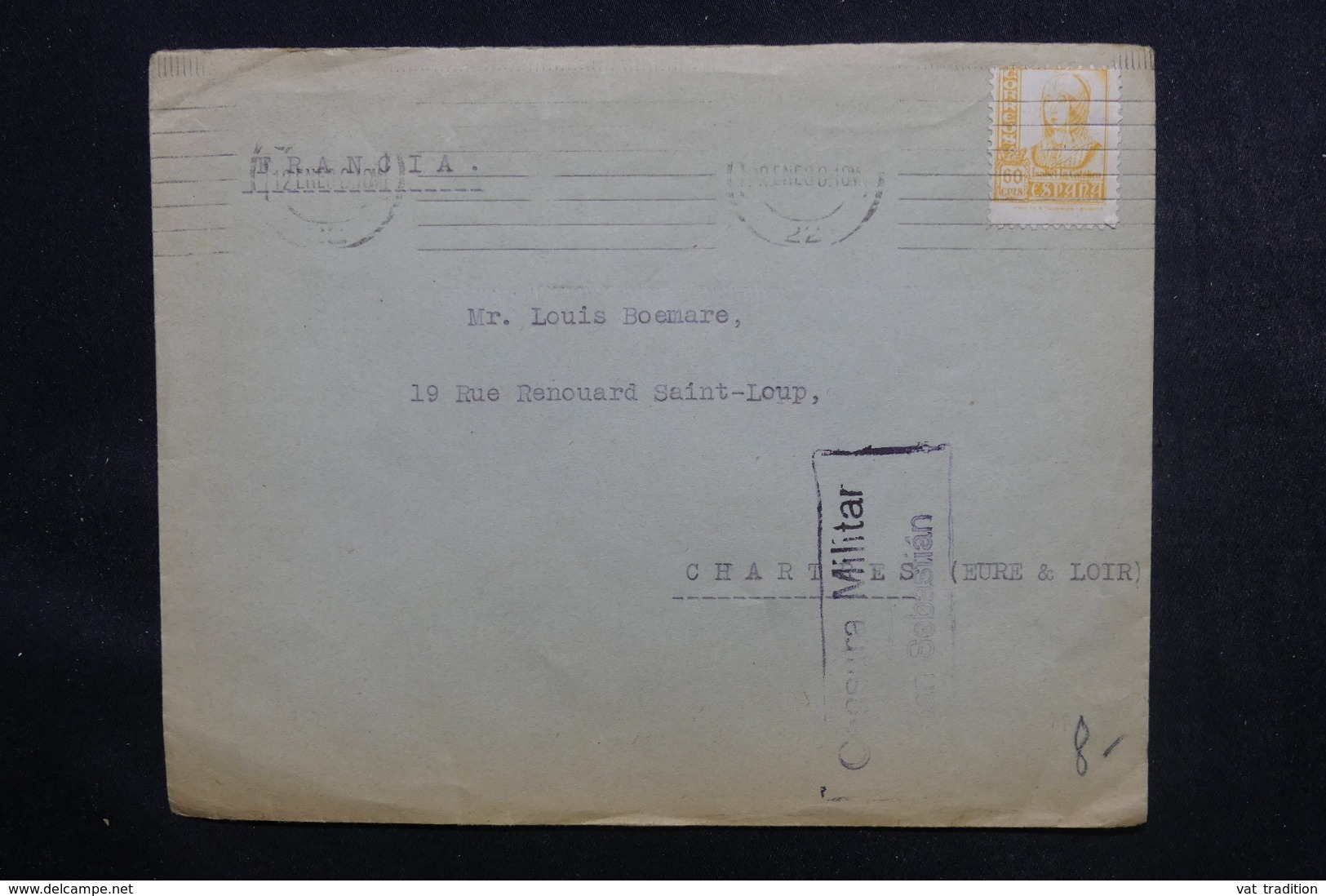 ESPAGNE - Cachet De Censure De San Sebastian Sur Enveloppe Commerciale Pour La France En 1938 - L 46860 - Marcas De Censura Nacional