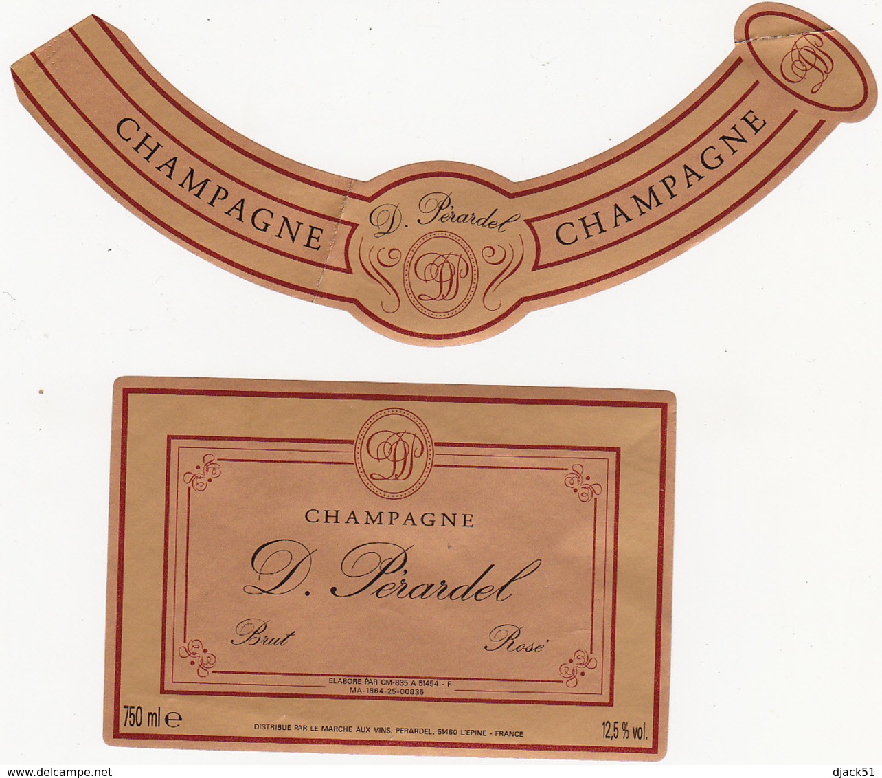 Etiquette Champagne Brut Rosé - D. Pérardel à L'Epine (51) / 750 Ml (2 Pièces) - Champagne