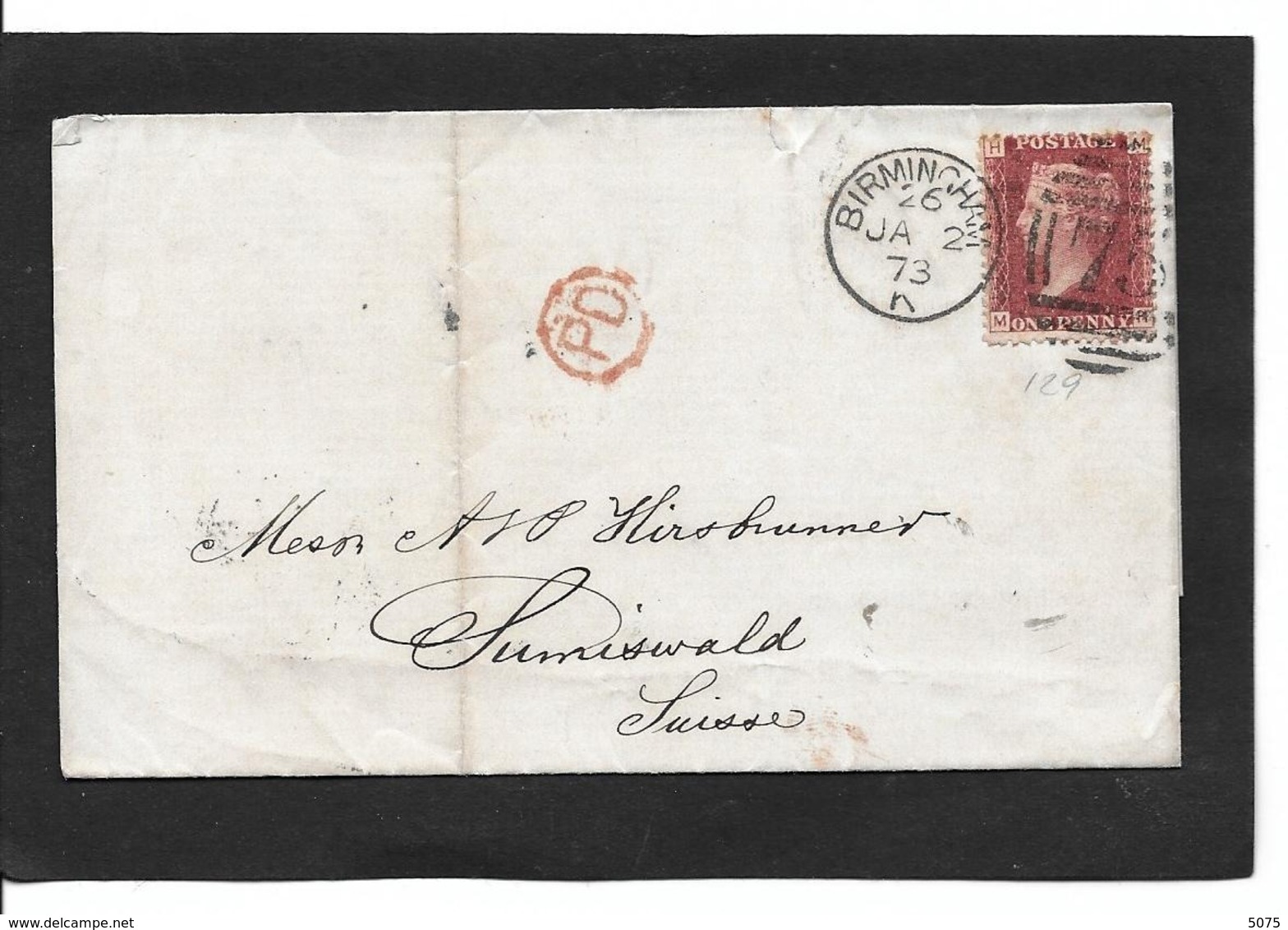 BIRMINGHAM 2.1.1873  StG 43  Pl129 - Brieven En Documenten