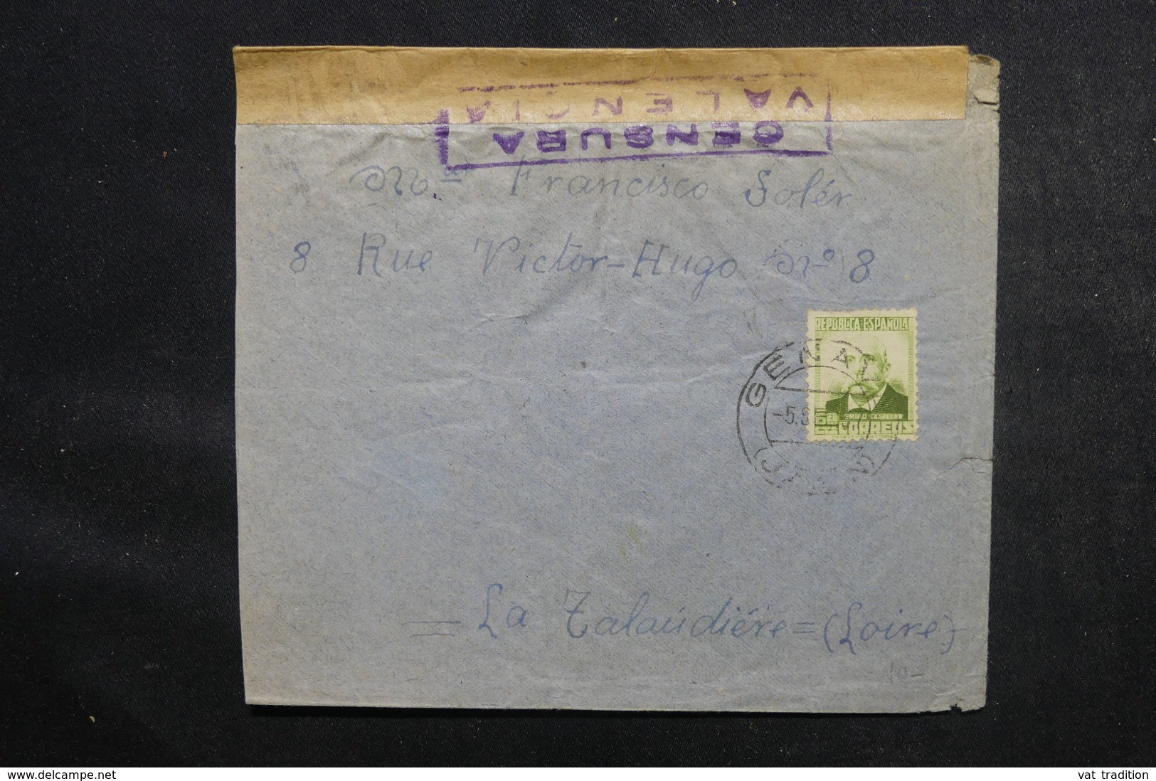 ESPAGNE - Cachet De Censure De Valencia Sur Enveloppe Pour La France En 1937, Affranchissement Plaisant - L 46864 - Republikanische Zensur
