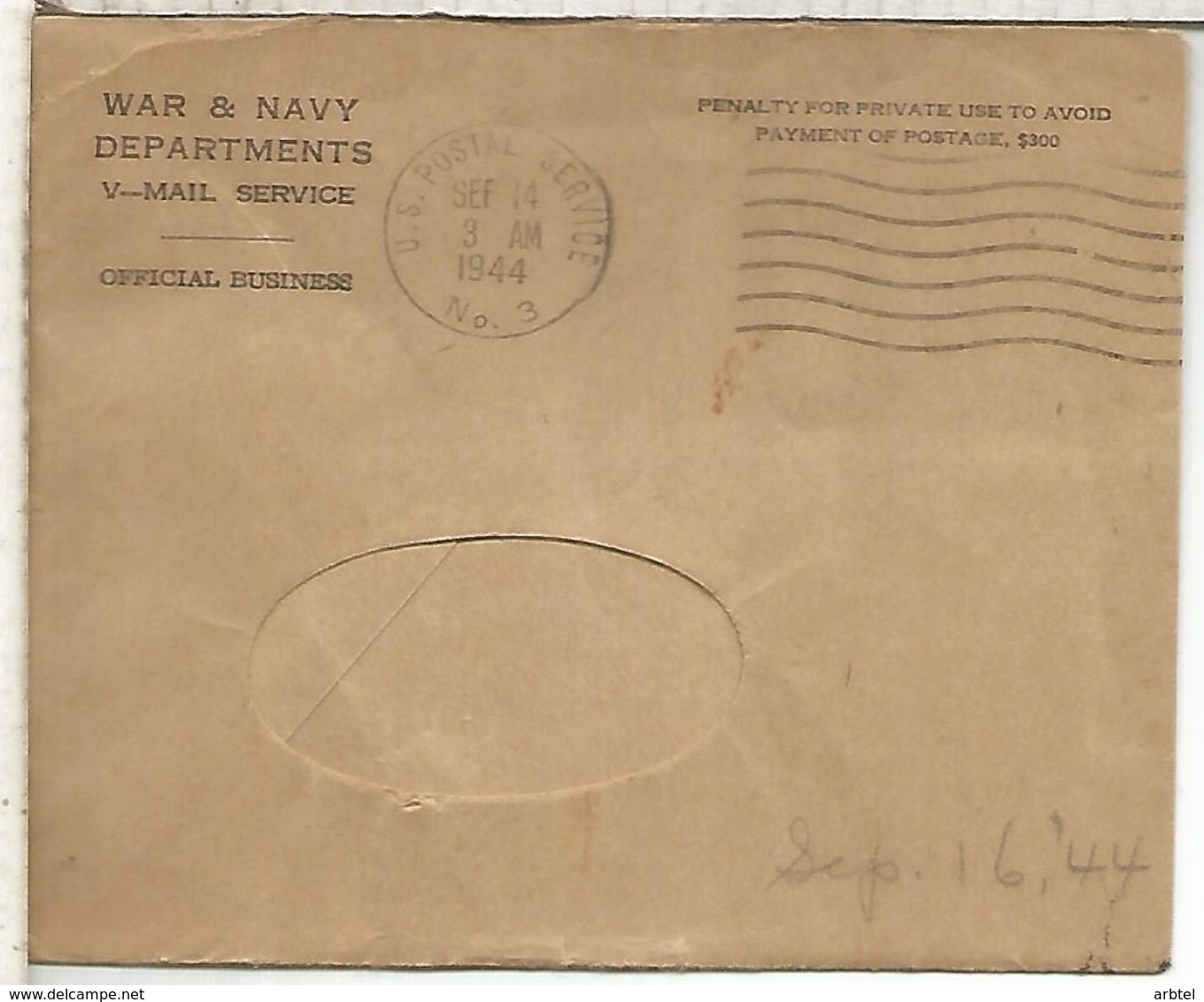 ESTADOS UNIDOS USA AIRGRAPH V-MAIL WW2 CON SOBRE 1944 - WW2 (II Guerra Mundial)