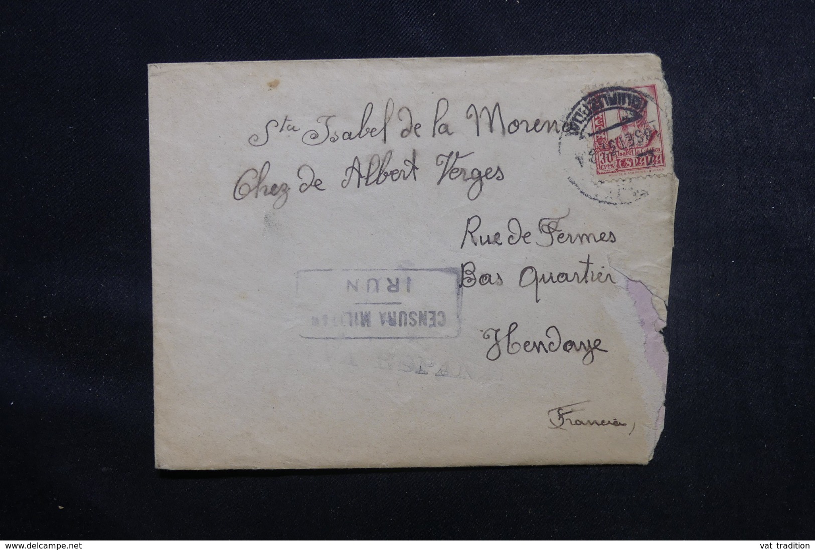 ESPAGNE - Cachet De Censure De Irun Sur Enveloppe Pour La France En 1937 - L 46867 - Marques De Censures Républicaines