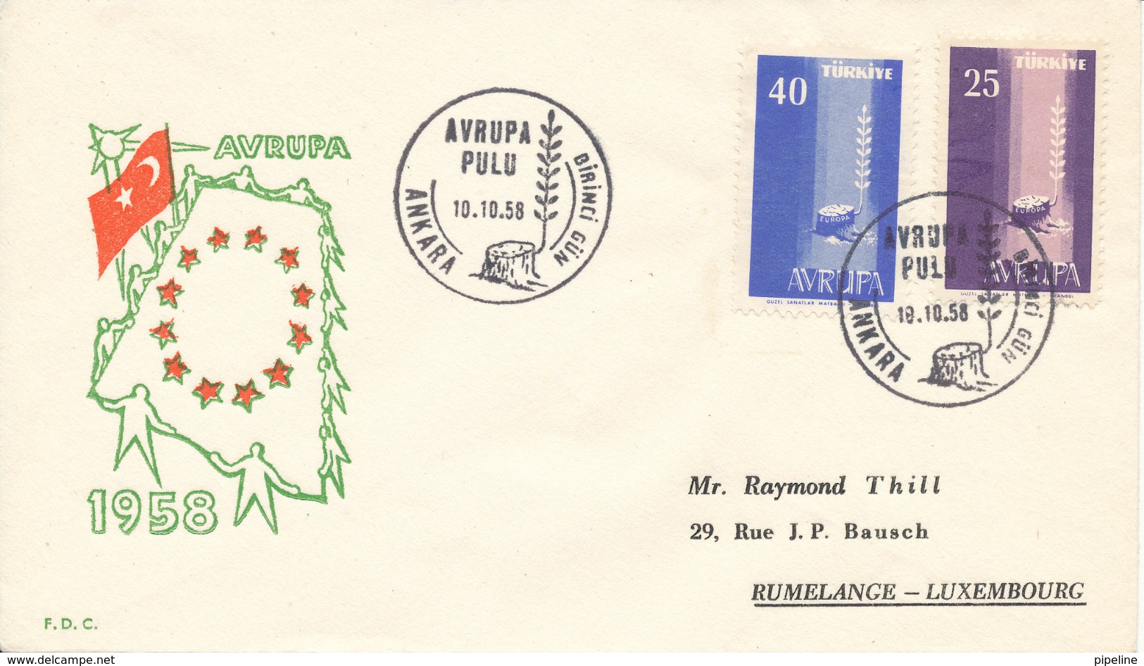 Turkey FDC 10-10-1958 EUROPA CEPT Complete Set Of 2 With Cachet - 1958