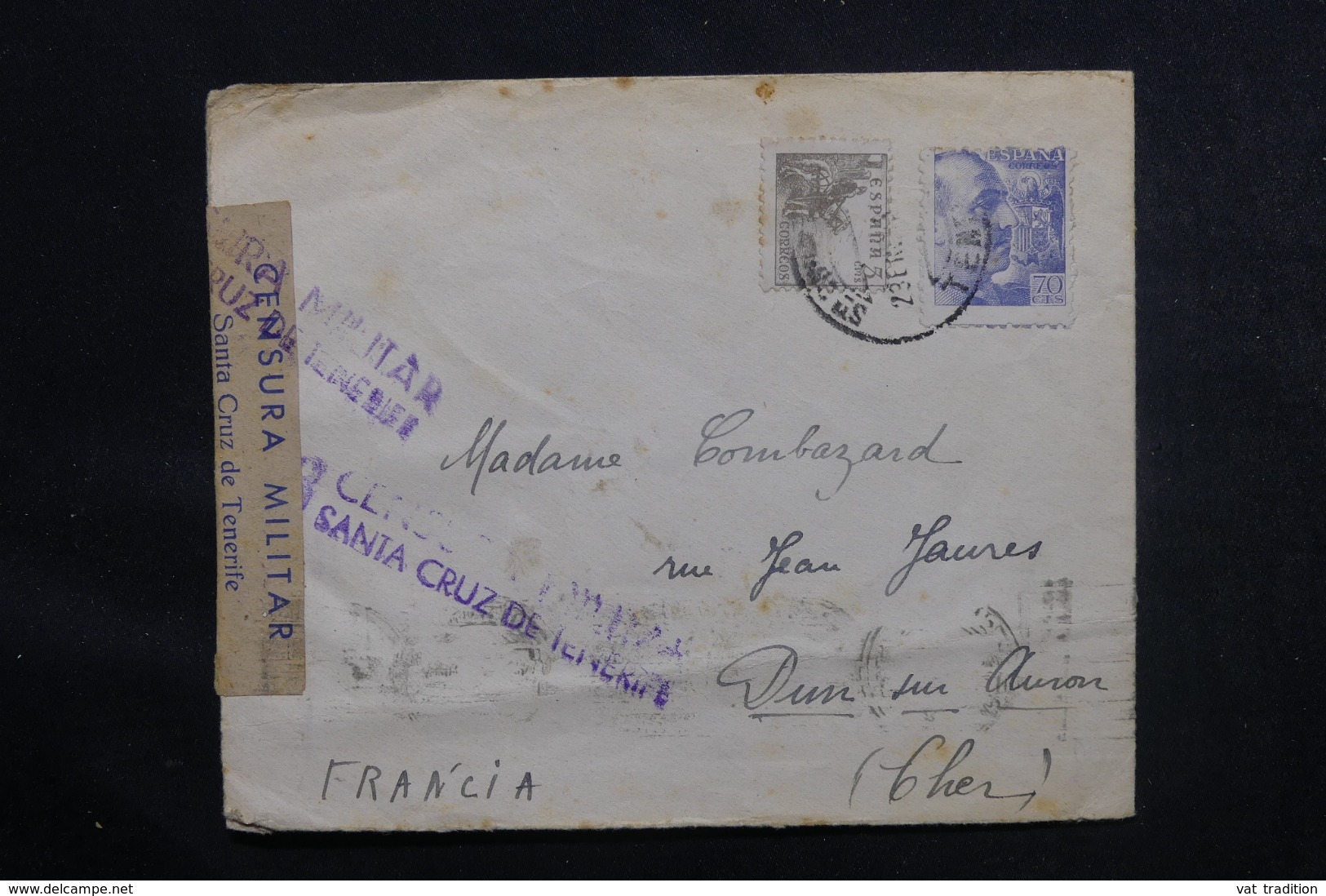 ESPAGNE - Cachet De Censure De Santa Cruz De Tenerife Sur Enveloppe Pour La France En 1939 - L 46870 - Marcas De Censura Nacional