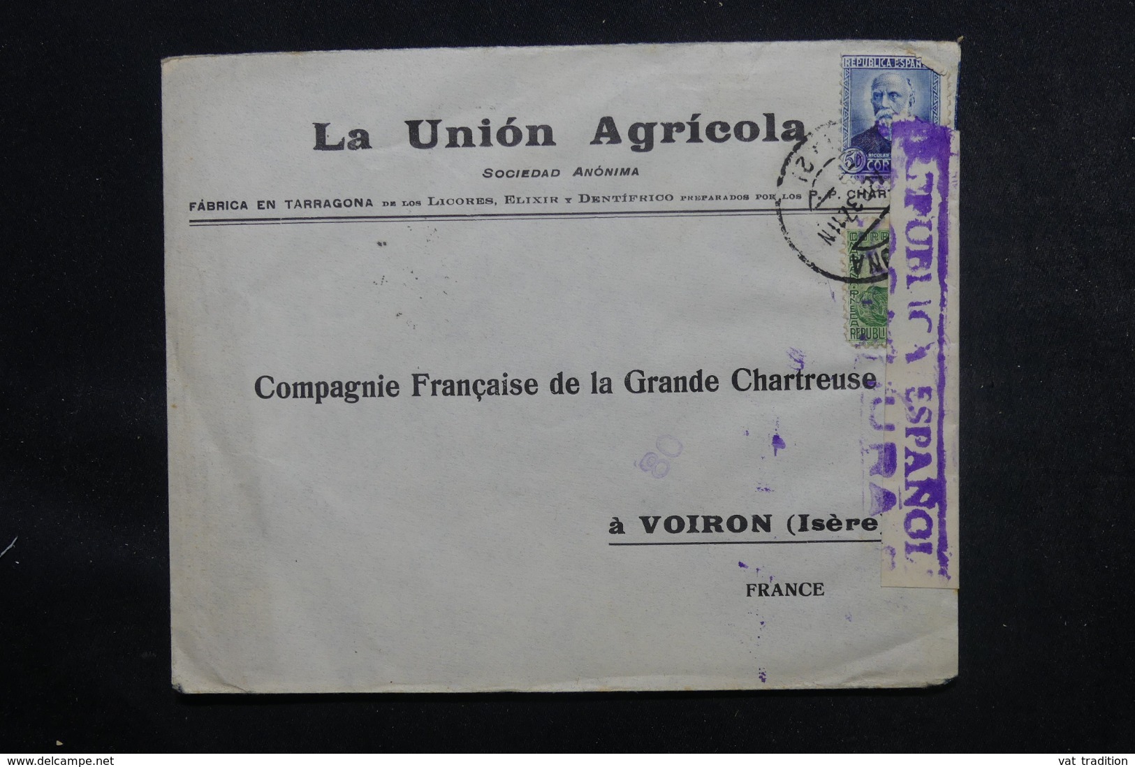 ESPAGNE - Cachet De Censure Sur Enveloppe Commerciale Pour La France En 1937 - L 46876 - Marcas De Censura Republicana