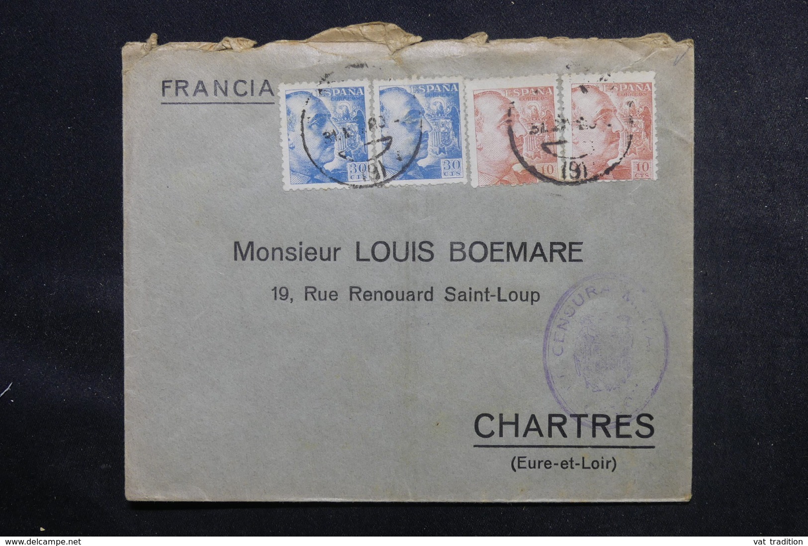 ESPAGNE - Cachet De Censure Sur Enveloppe Commerciale De Barcelone Pour La France En 1940 - L 46877 - Marcas De Censura Nacional