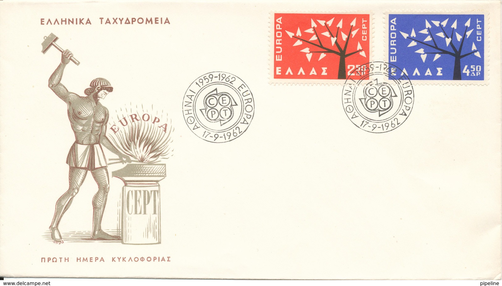 Greece FDC 17-9-1962 EUROPA CEPT Complete Set Of 2 With Cachet - 1962