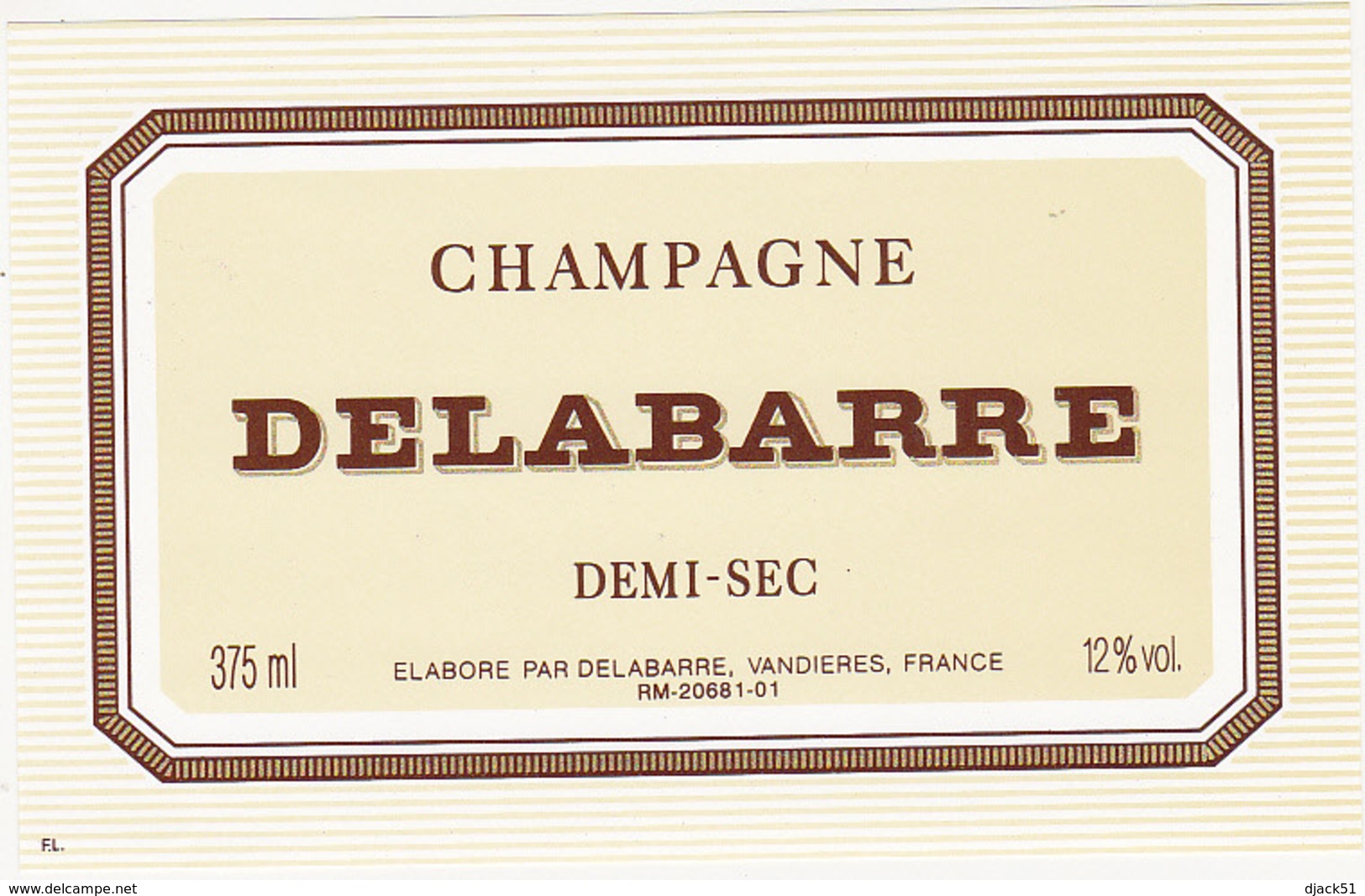 Etiquette Champagne DEMI-SEC DELABARRE à Vandières (51) / 375 Ml - Champagne
