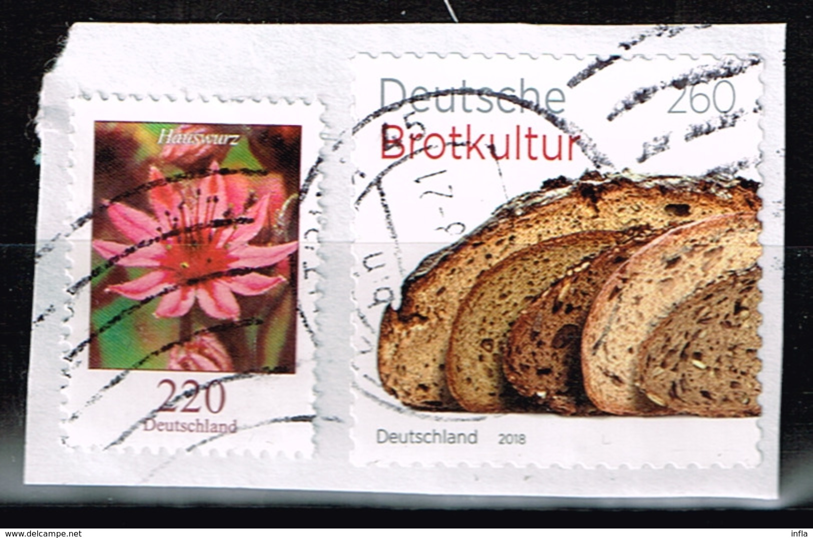 Bund 2018, Michel# 3390 + 3414 O Blumen Hauswurz, Deutsche Brotkultur Selbstklebend - Gebraucht