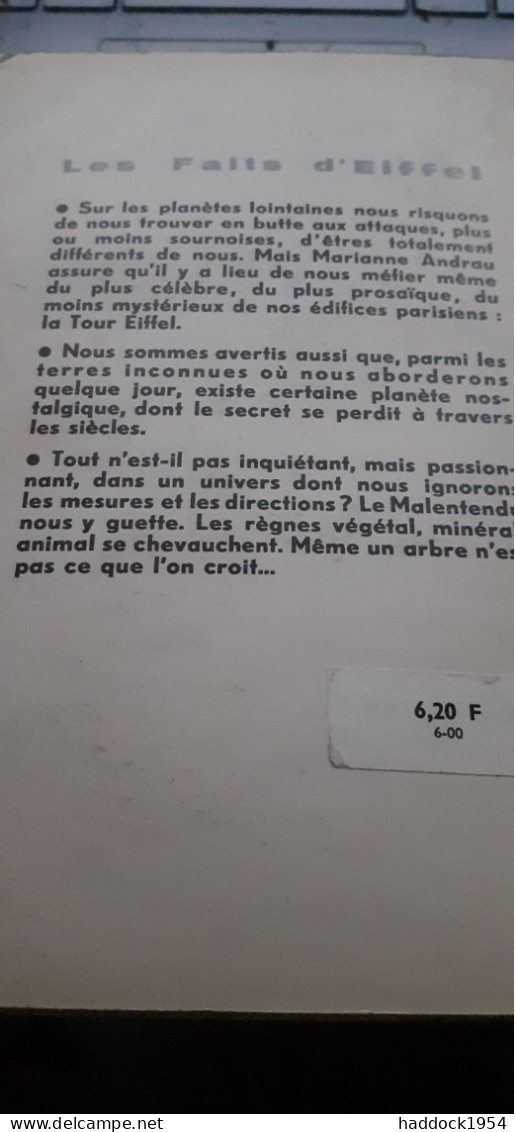 Les Faits D'eiffel MARIANNE ANDRAU éditions Denoël 1960 - Présence Du Futur