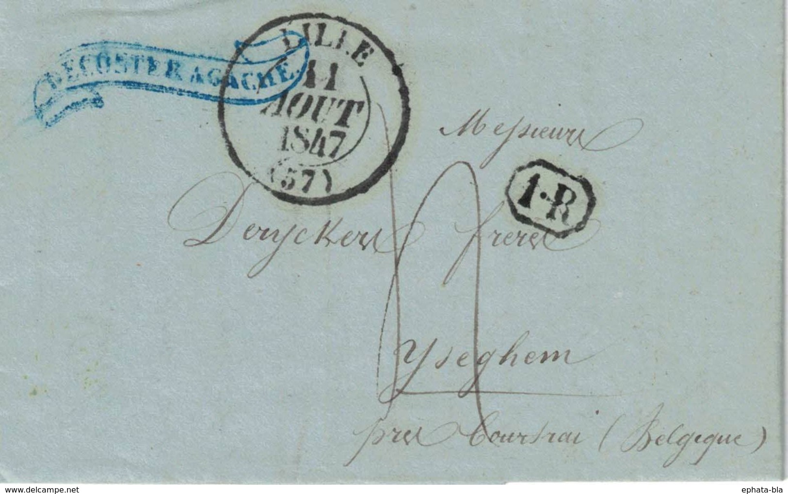 Pli De Lille => Iseghem, 9/08/1847. Cachets1R, Iseghem, France Par Mouscron Adressé Aux Frères Deryckers - 1830-1849 (Belgique Indépendante)